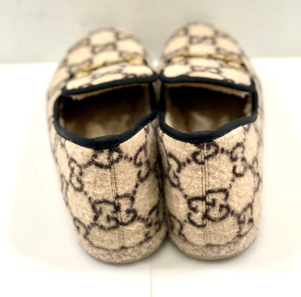 GUCCI WOOL GG MONOGRAM FRIA HORSEBIT LOAFERS