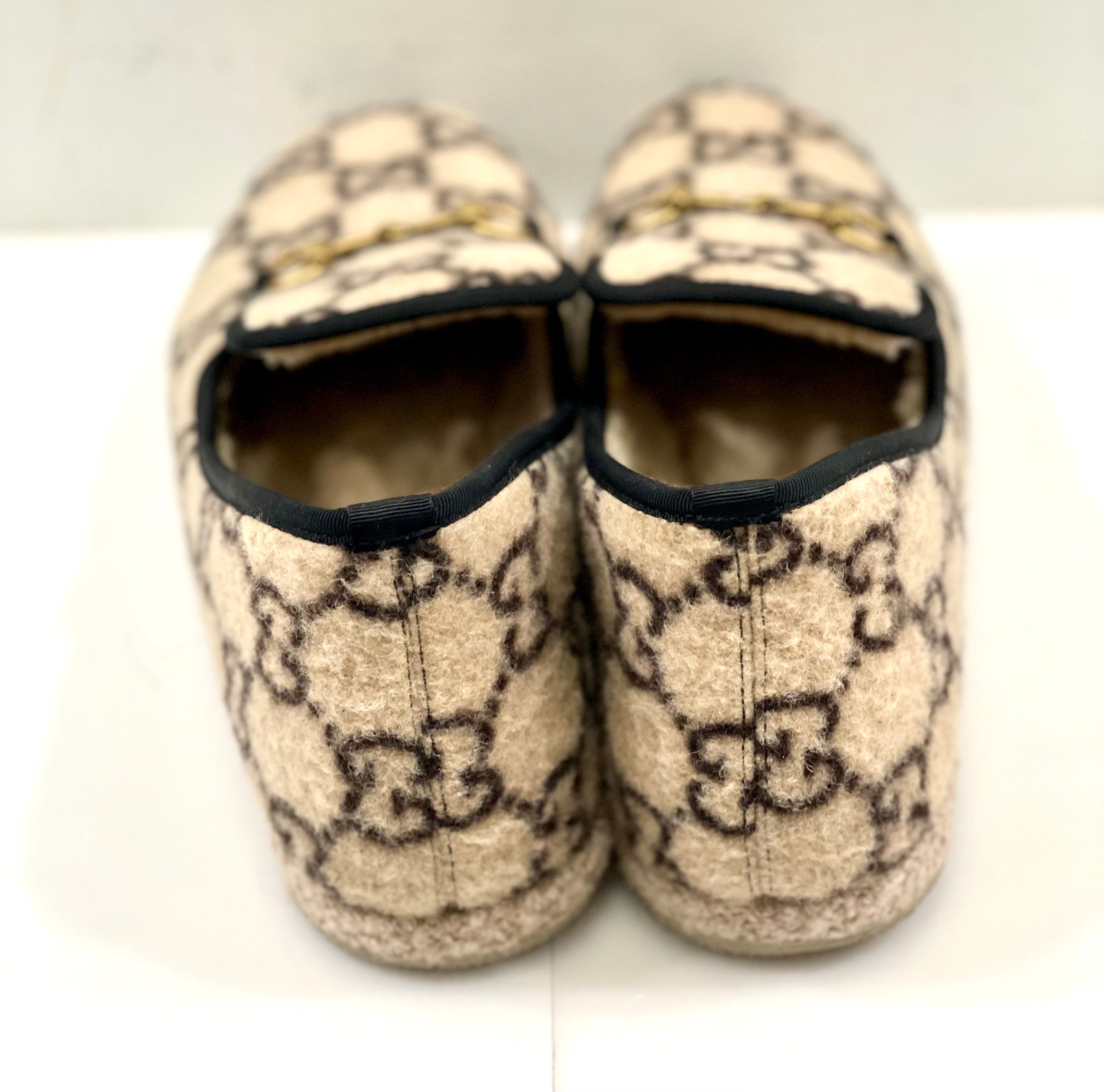 GUCCI WOOL GG MONOGRAM FRIA HORSEBIT LOAFERS