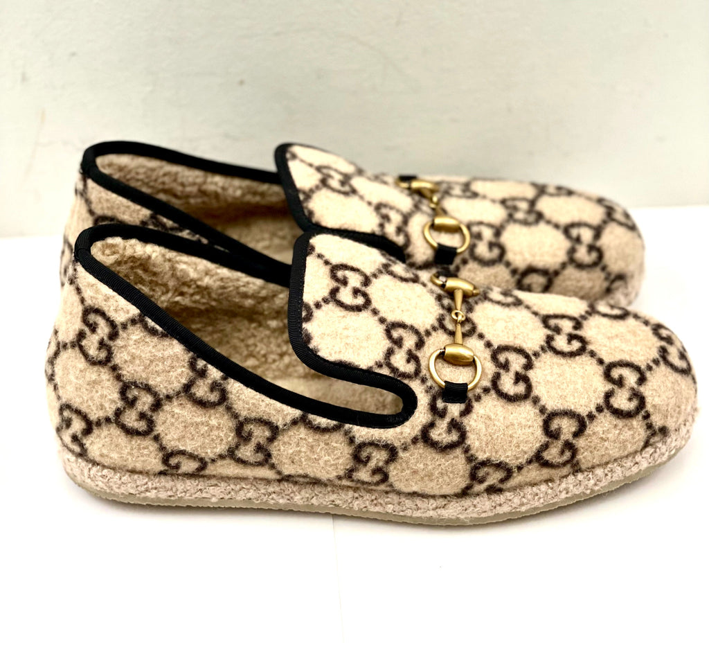 GUCCI WOOL GG MONOGRAM FRIA HORSEBIT LOAFERS