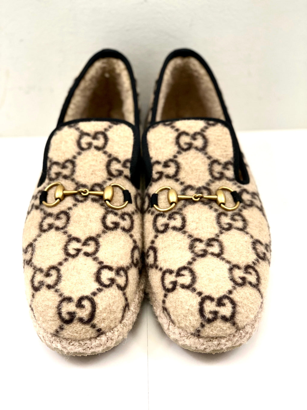 GUCCI WOOL GG MONOGRAM FRIA HORSEBIT LOAFERS