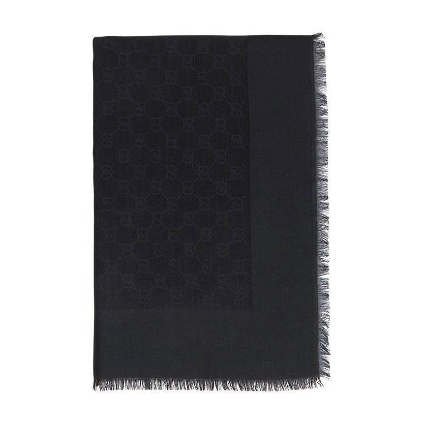 GUCCI GG MONOGRAM FRINGED JACQUARD SHAWL