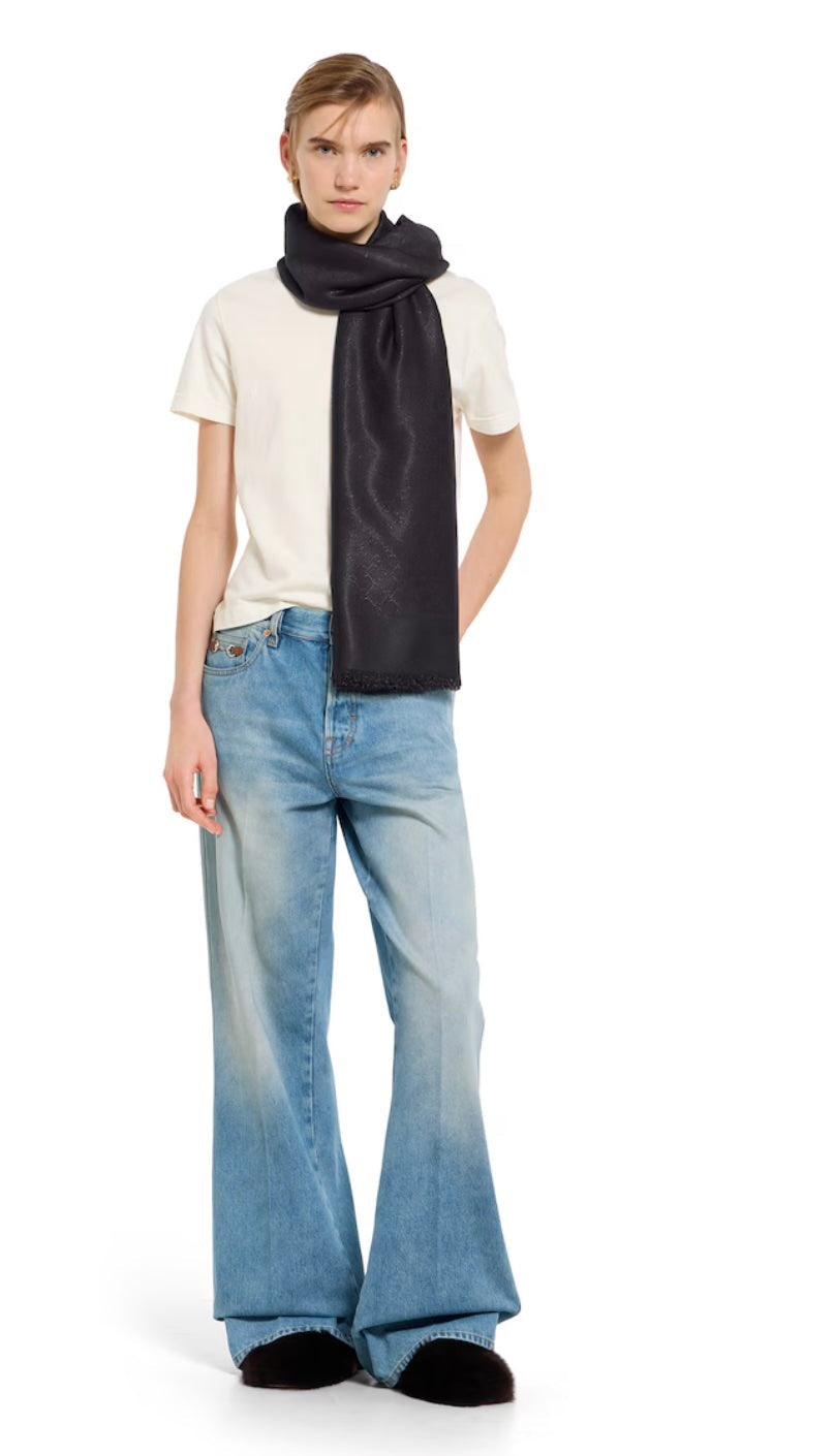 GUCCI GG MONOGRAM FRINGED JACQUARD SHAWL