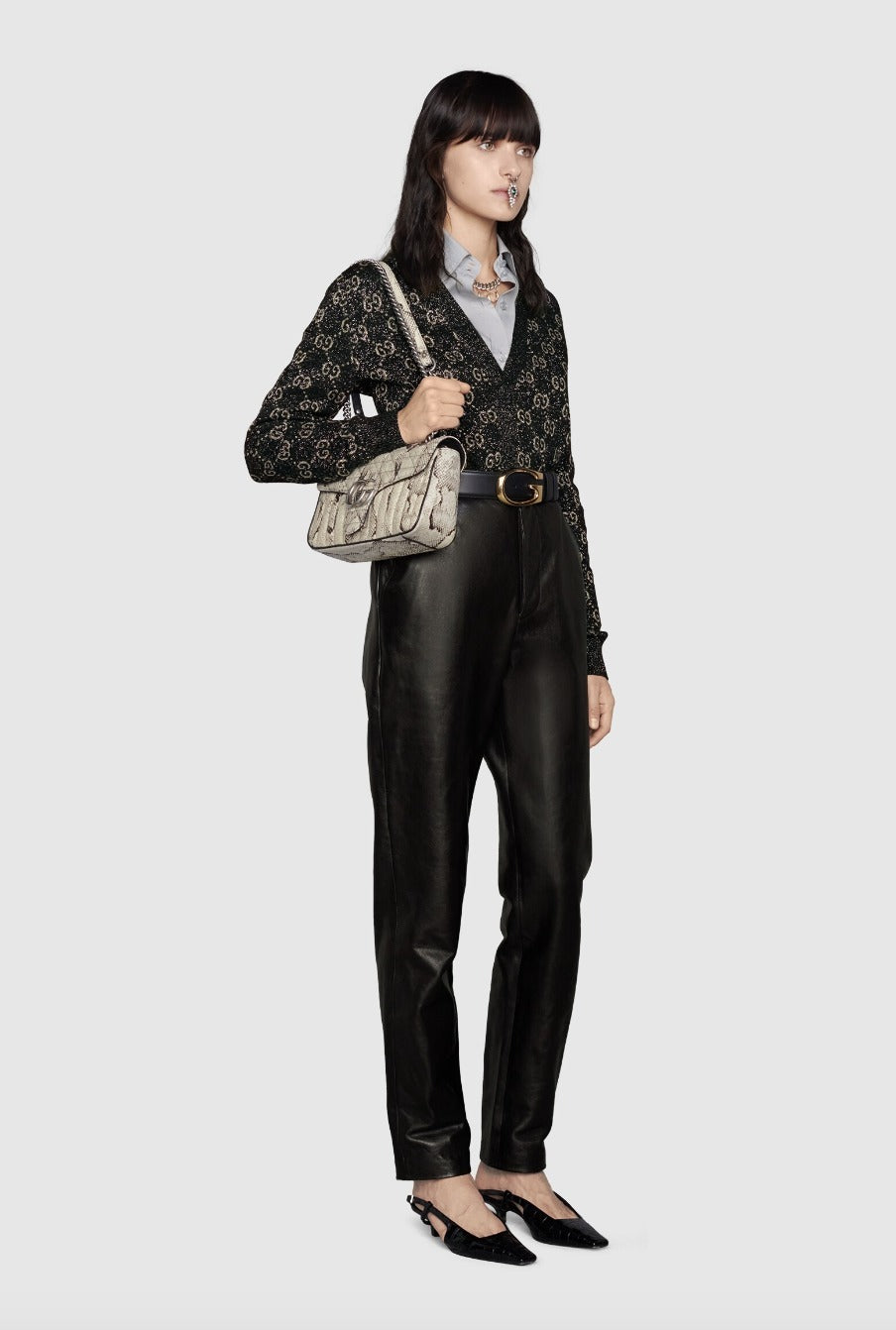 GUCCI GG MARMONT SMALL PYTHON LEATHER SHOULDER BAG