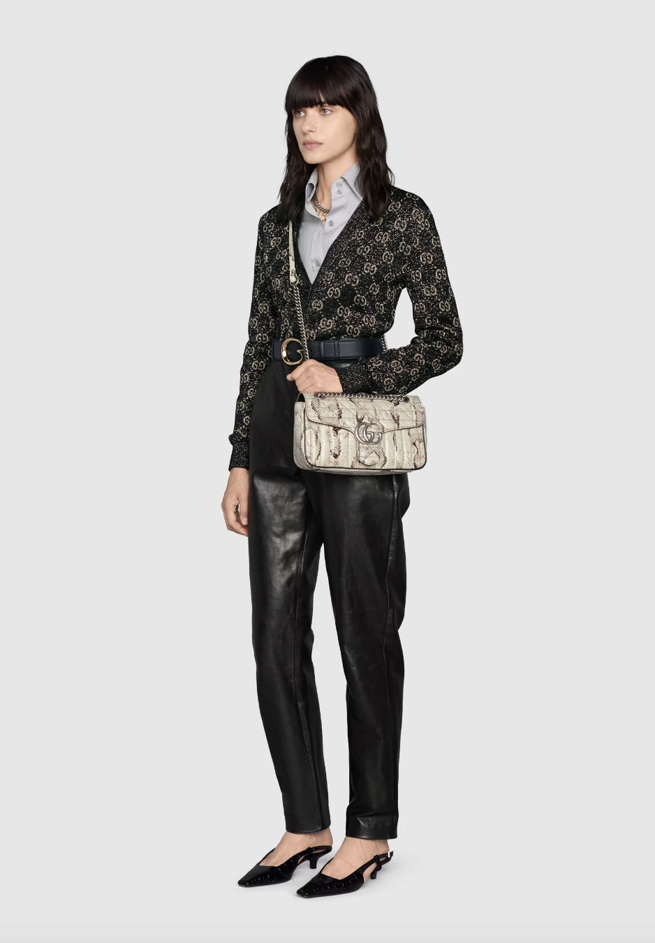 GUCCI GG MARMONT SMALL PYTHON LEATHER SHOULDER BAG