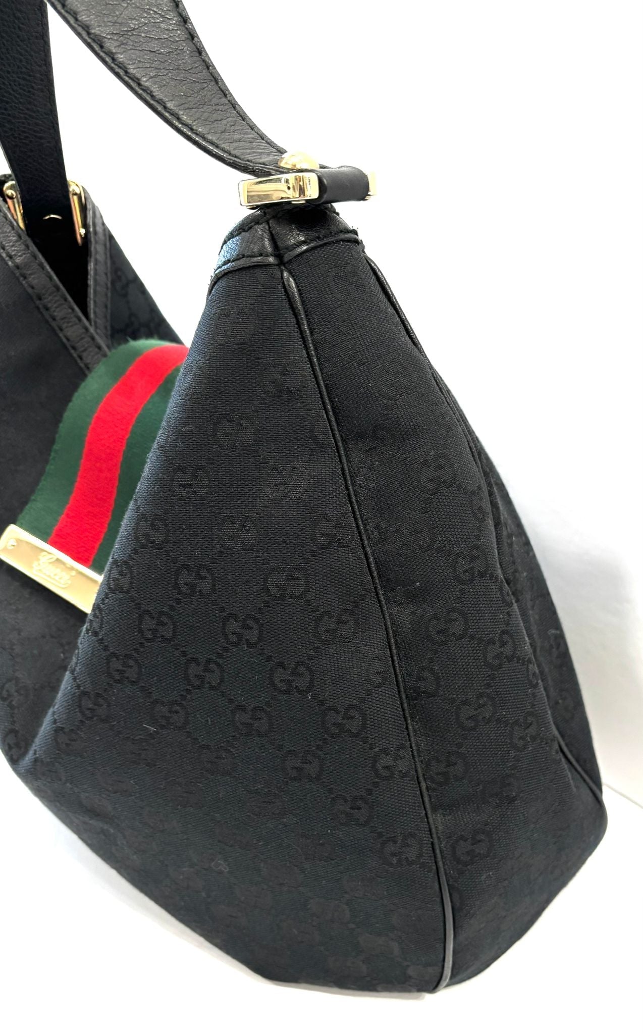 GUCCI GG MONOGRAM CANVAS AND LEATHER WEB HOBO BAG