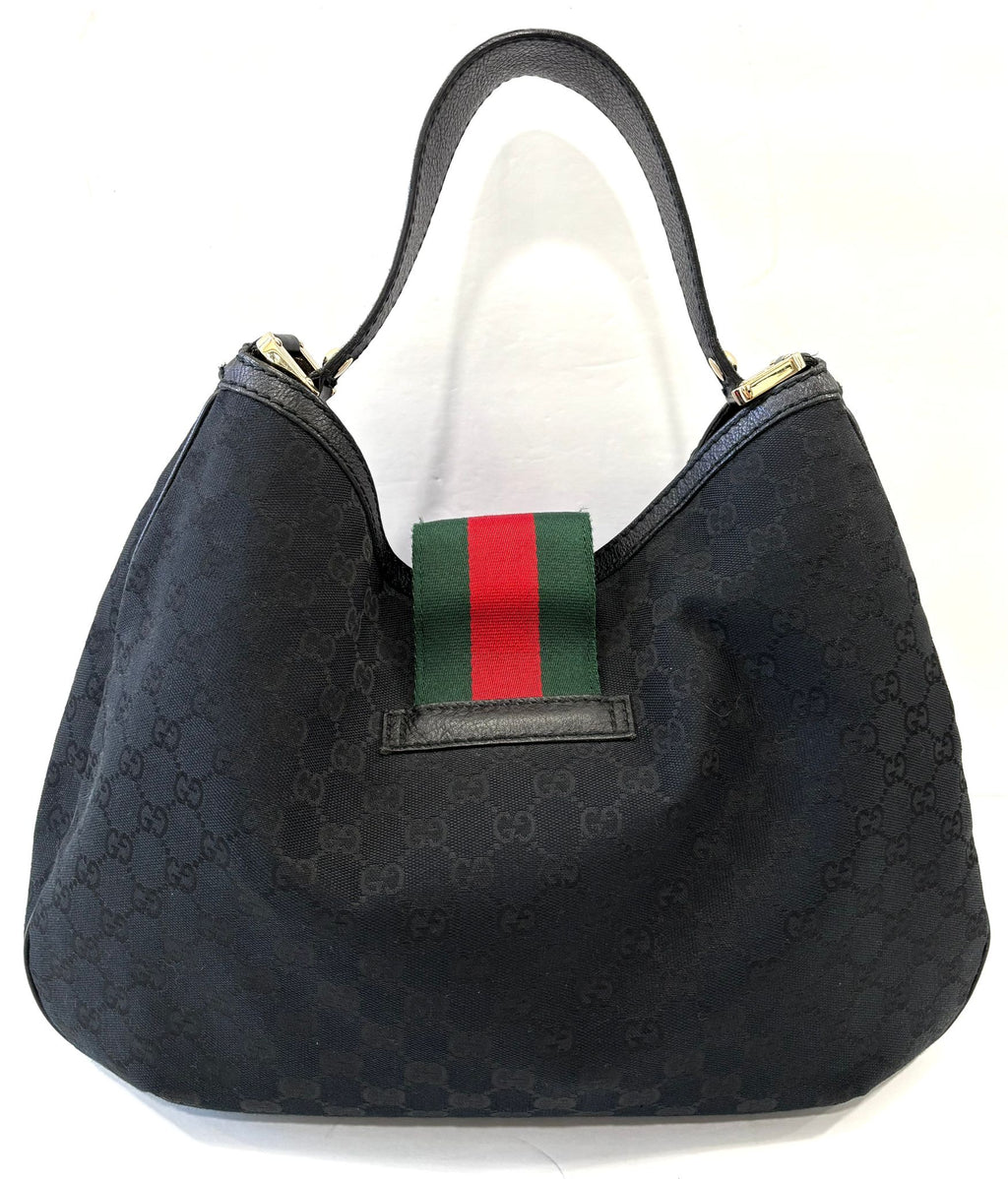 GUCCI GG MONOGRAM CANVAS AND LEATHER WEB HOBO BAG