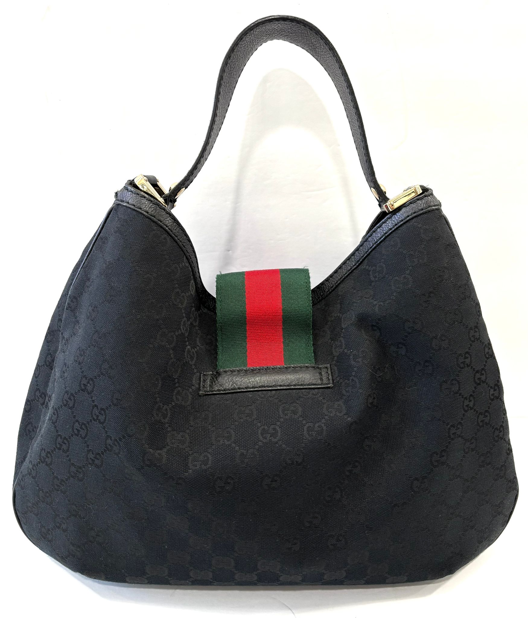 GUCCI GG MONOGRAM CANVAS AND LEATHER WEB HOBO BAG