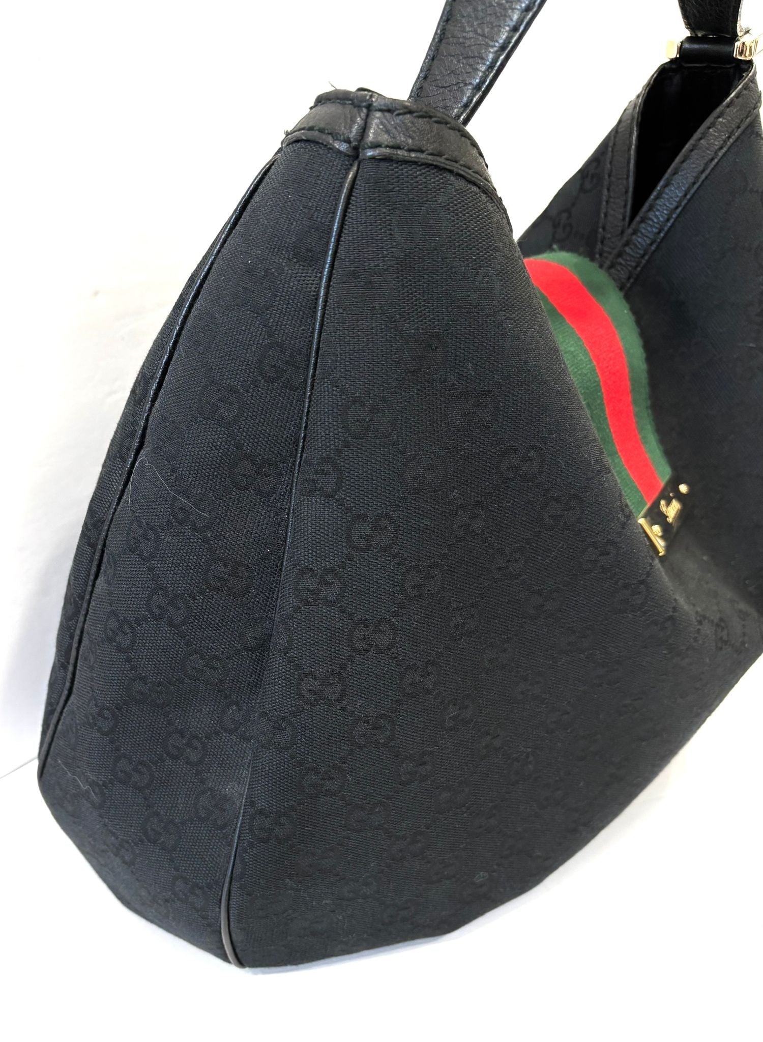 GUCCI GG MONOGRAM CANVAS AND LEATHER WEB HOBO BAG