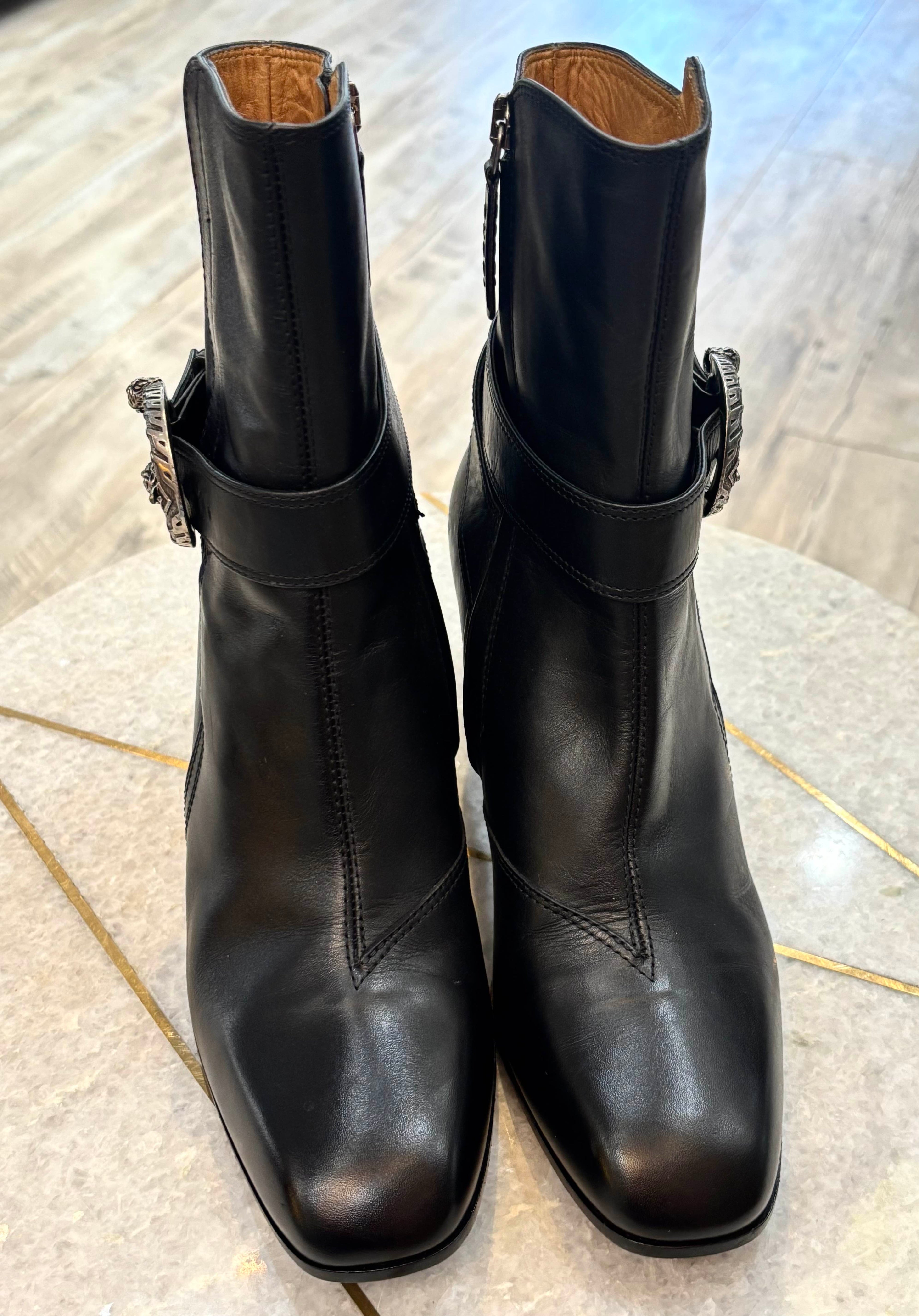 GUCCI DIONYSUS CALFSKIN LEATHER ANKLE BOOTS