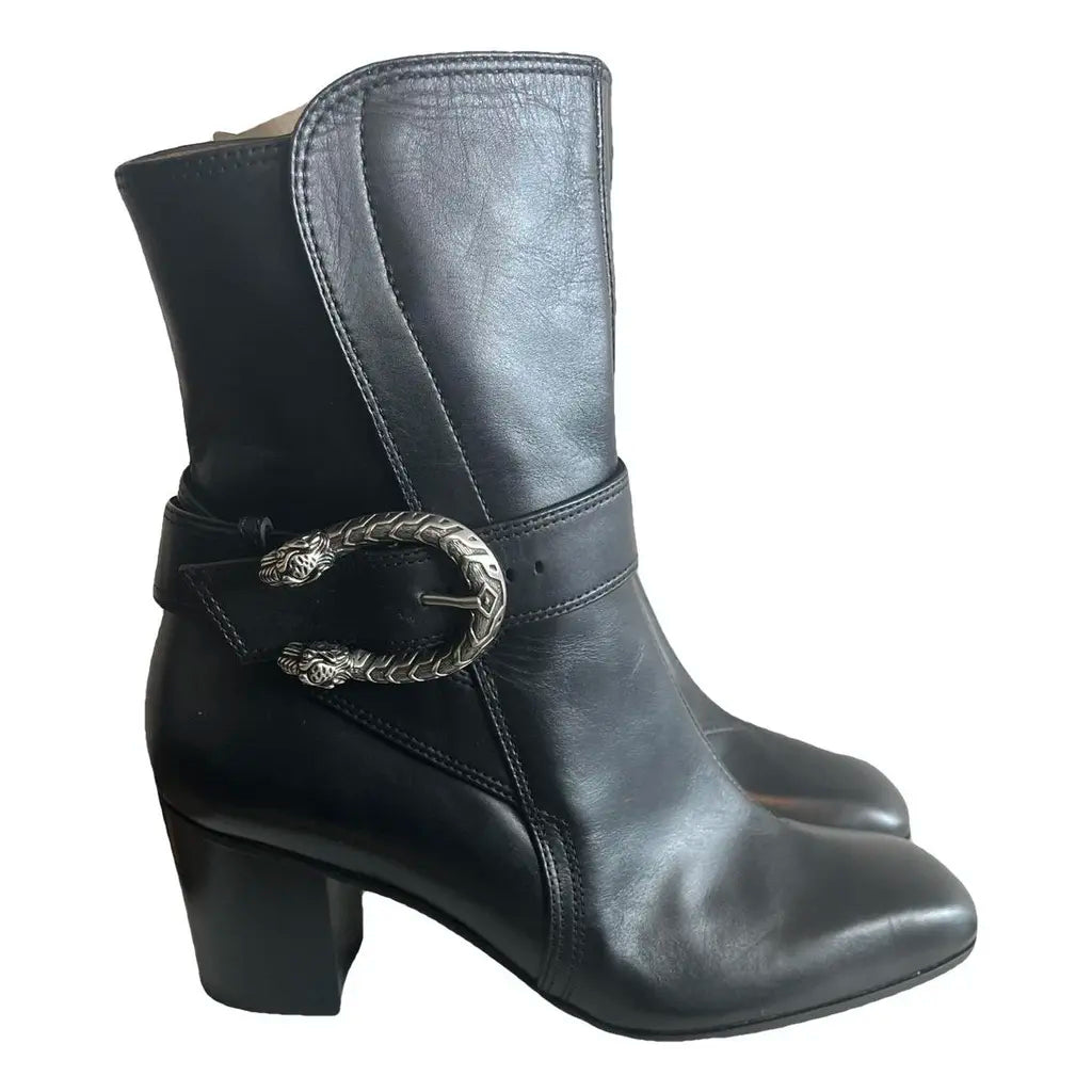 GUCCI DIONYSUS CALFSKIN LEATHER ANKLE BOOTS