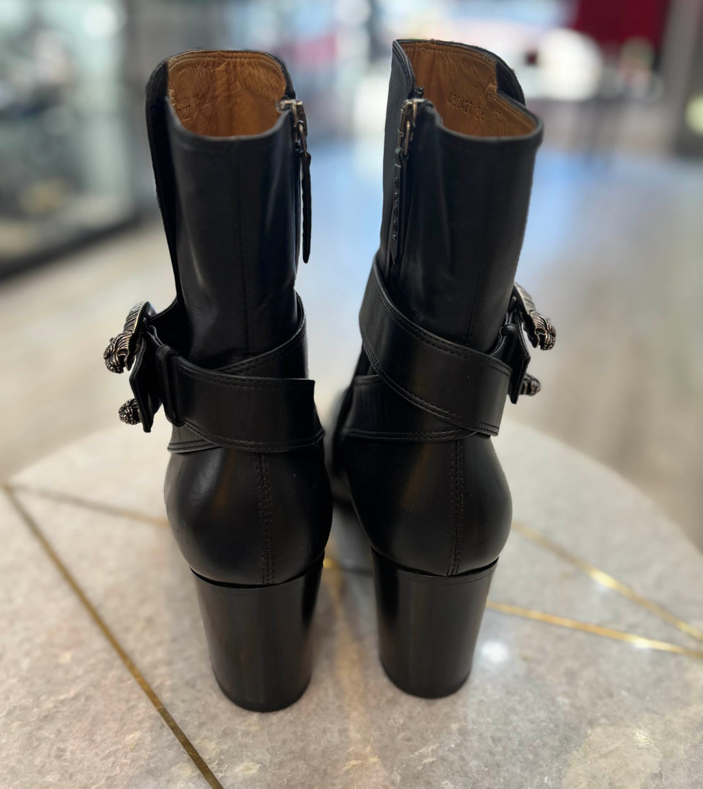 GUCCI DIONYSUS CALFSKIN LEATHER ANKLE BOOTS