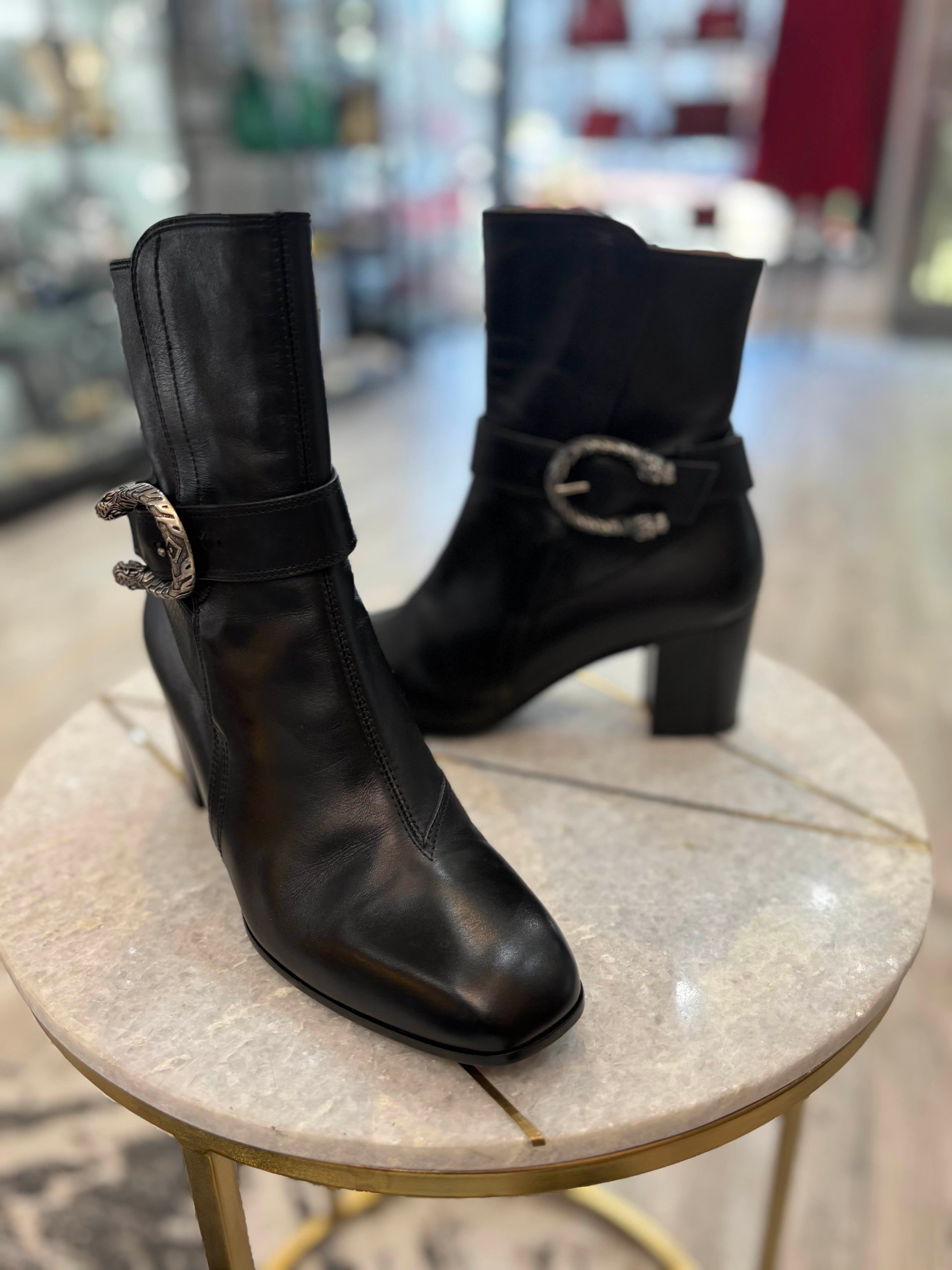 GUCCI DIONYSUS CALFSKIN LEATHER ANKLE BOOTS
