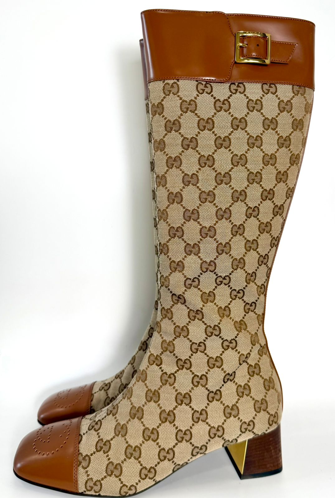 GUCCI GG SUPREME ELLIS CAP TOE TALL BOOTS