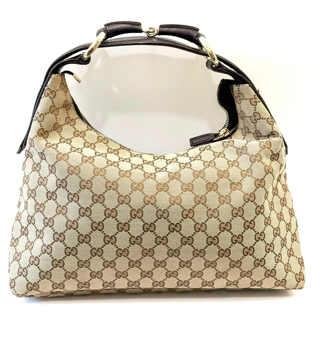 GUCCI GG MONOGRAM CANVAS MEDIUM HORSEBIT HOBO BAG