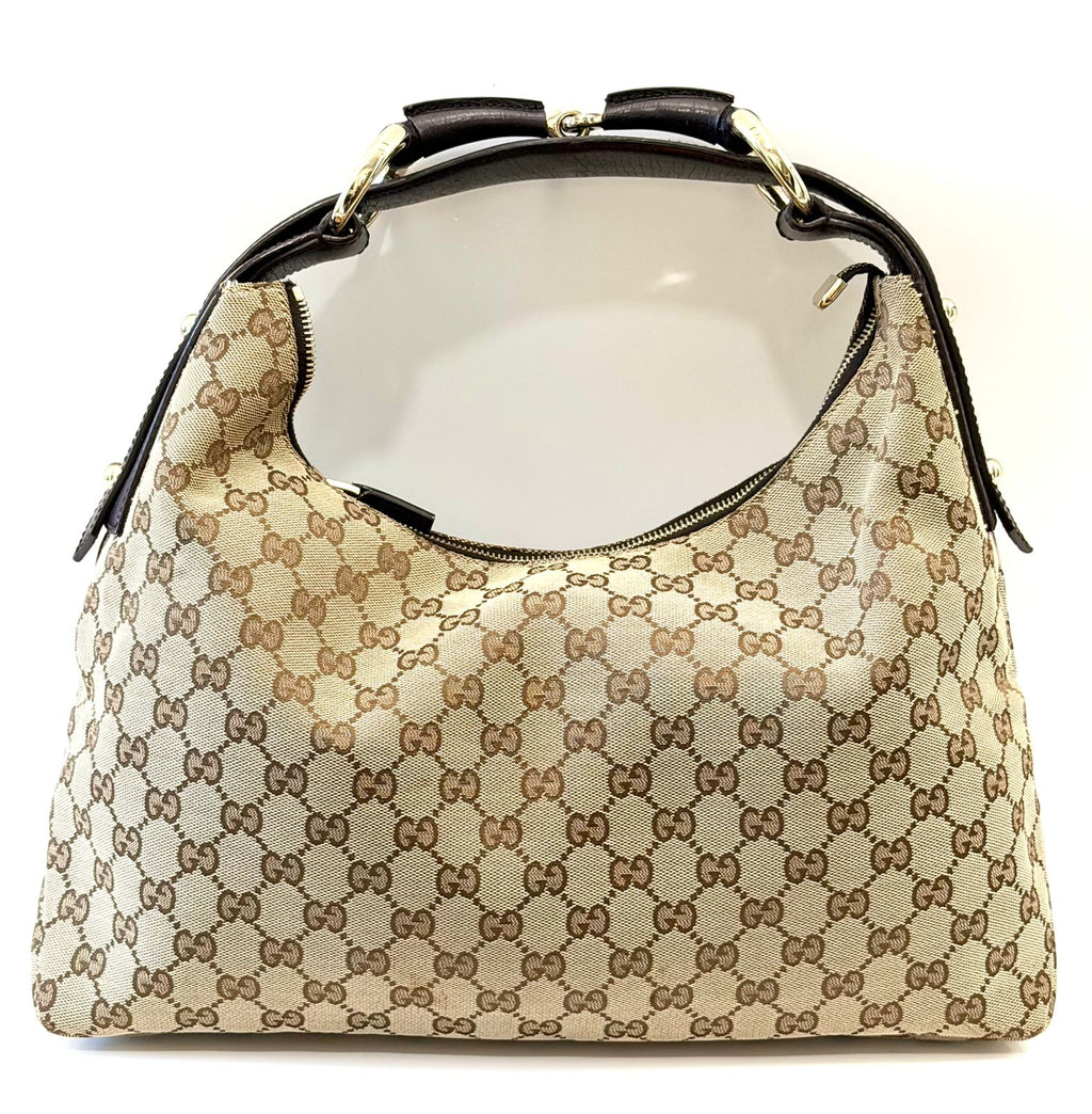 GUCCI GG MONOGRAM CANVAS MEDIUM HORSEBIT HOBO BAG
