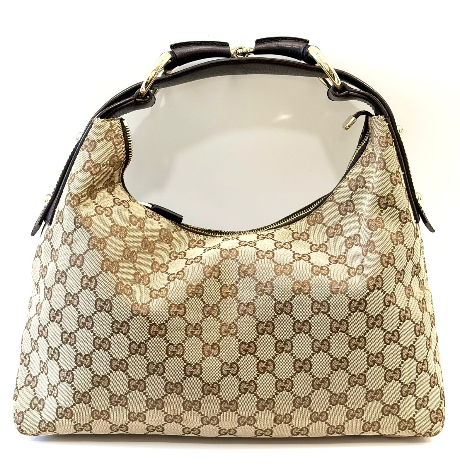 GUCCI GG MONOGRAM CANVAS MEDIUM HORSEBIT HOBO BAG