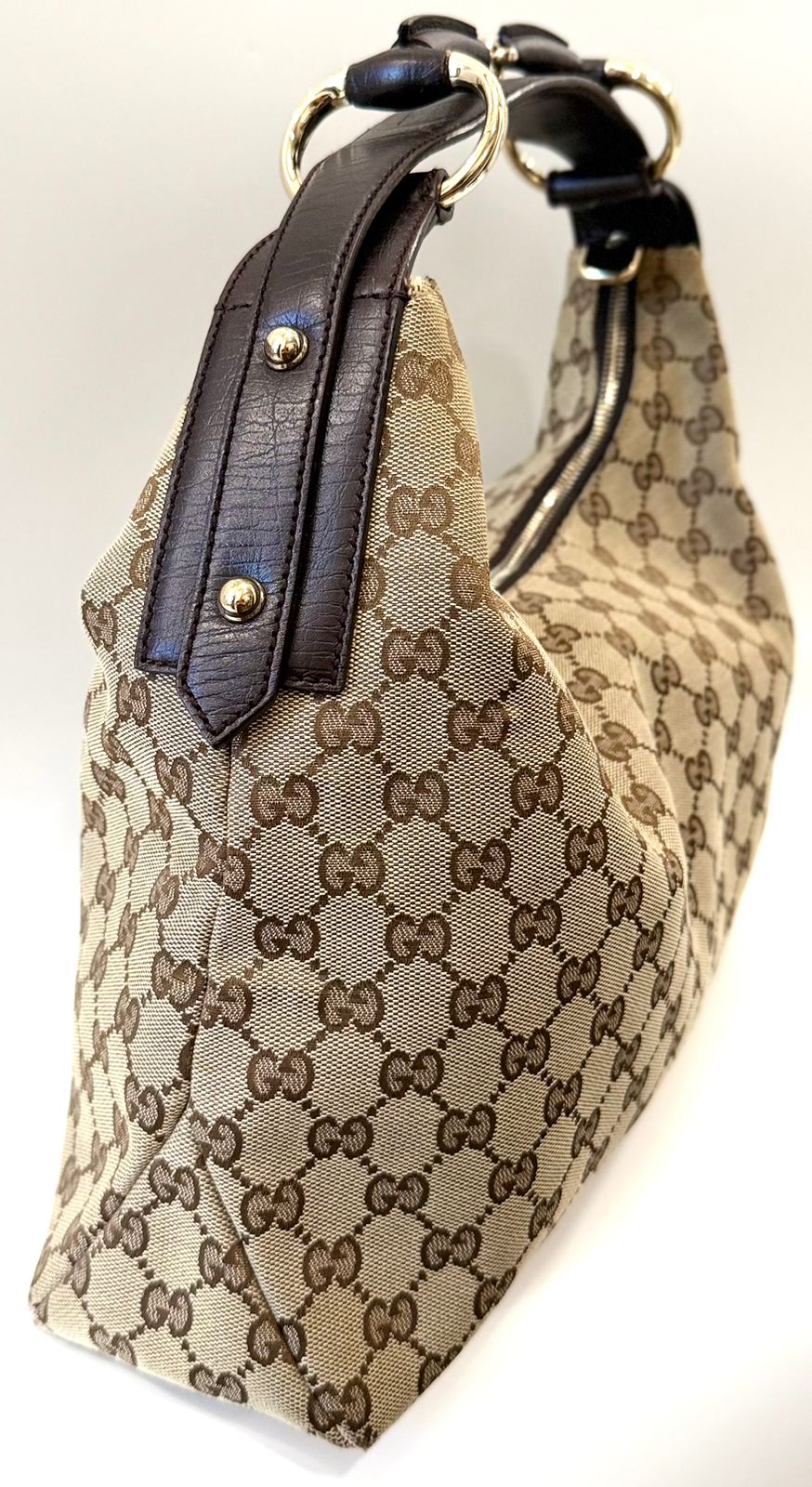 GUCCI GG MONOGRAM CANVAS MEDIUM HORSEBIT HOBO BAG
