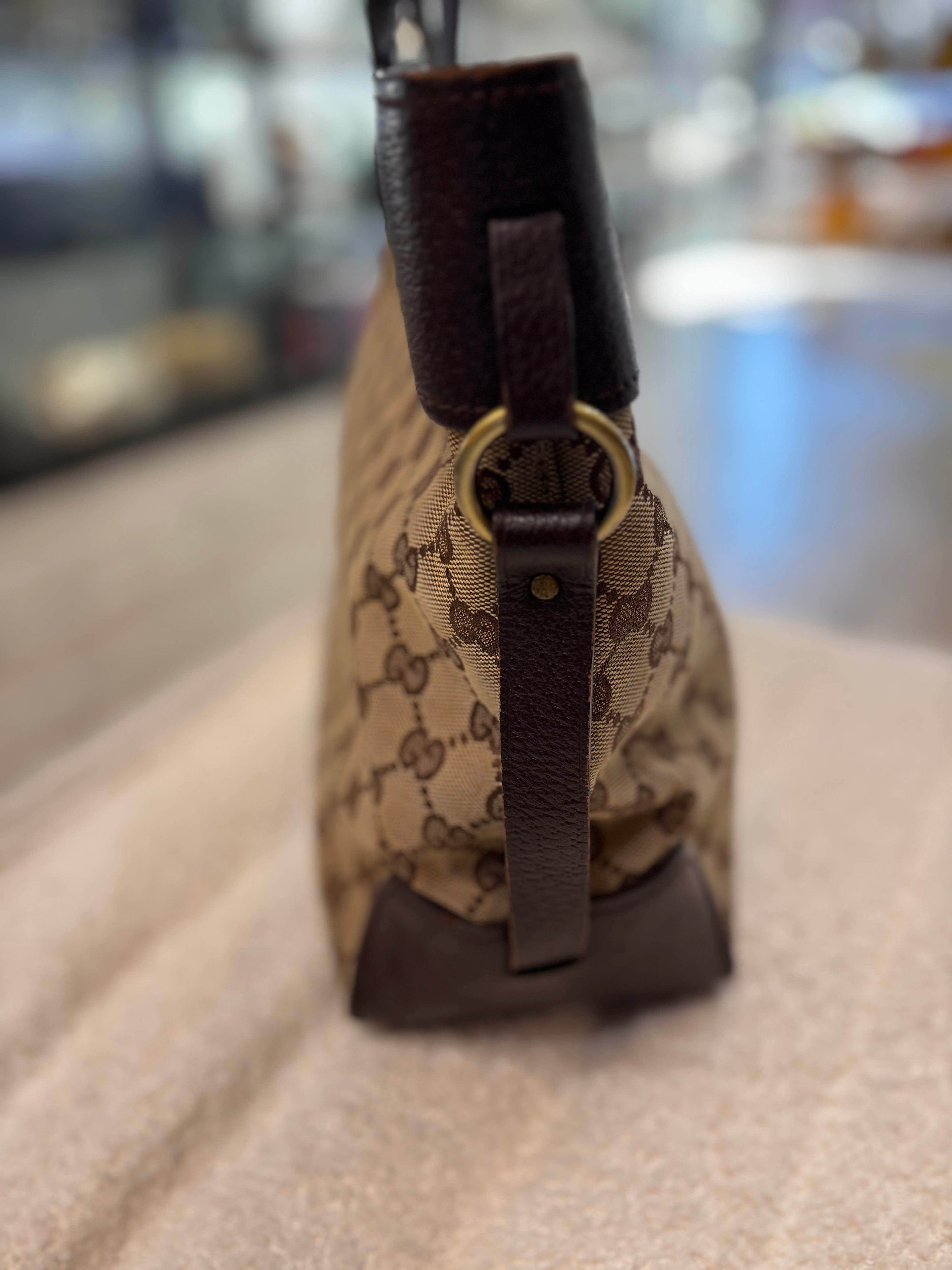 GUCCI GG CANVAS LEATHER TRIM VINTAGE BELTED TOTE BAG