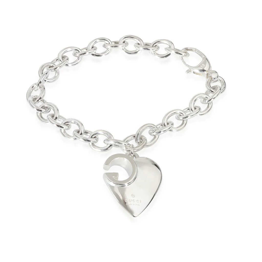 GUCCI GG CUTOUT HEART CHARM STERLING SILVER BRACELET