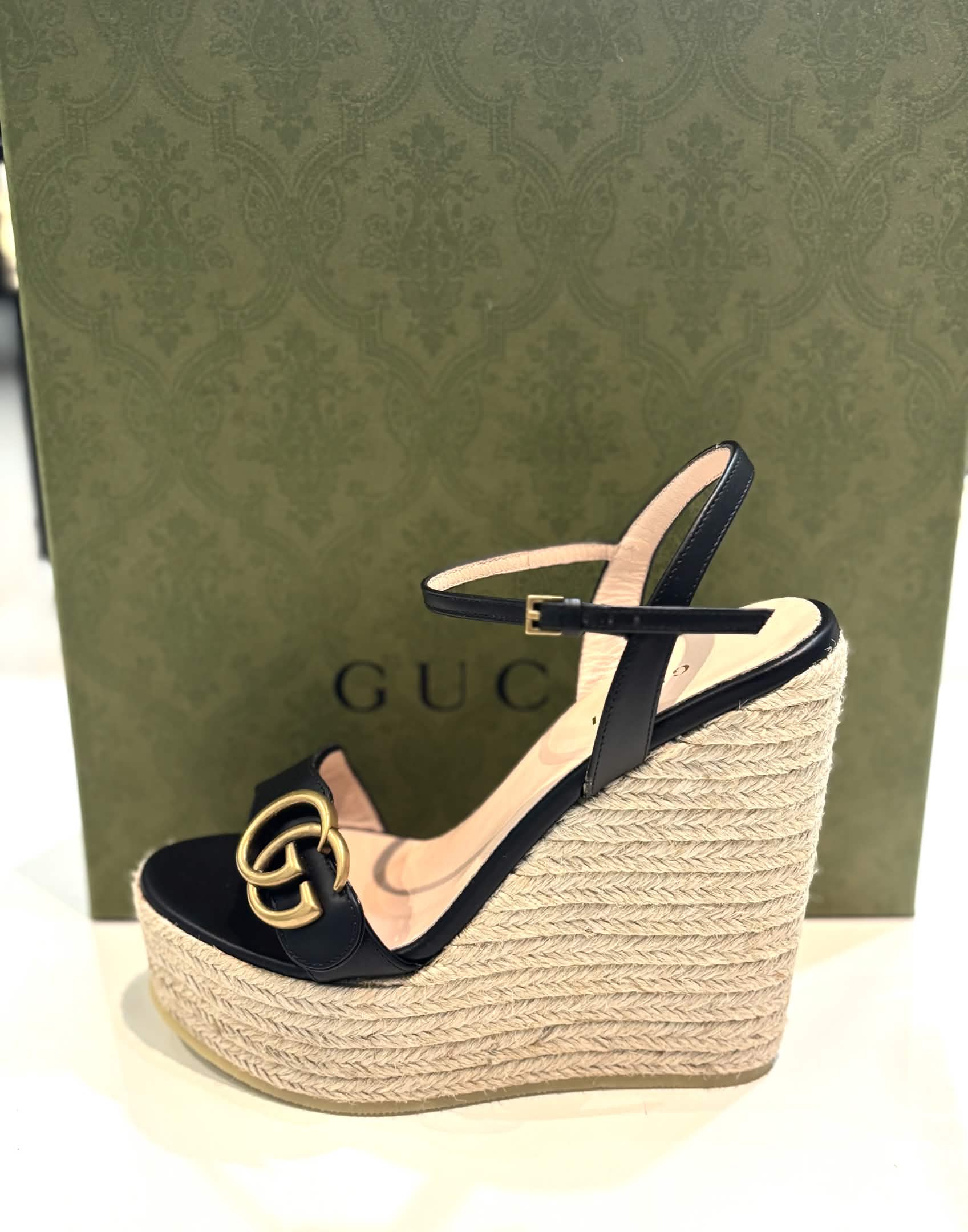 GUCCI GG AITANA WEDGE HEEL ESPADRILLE SANDALS