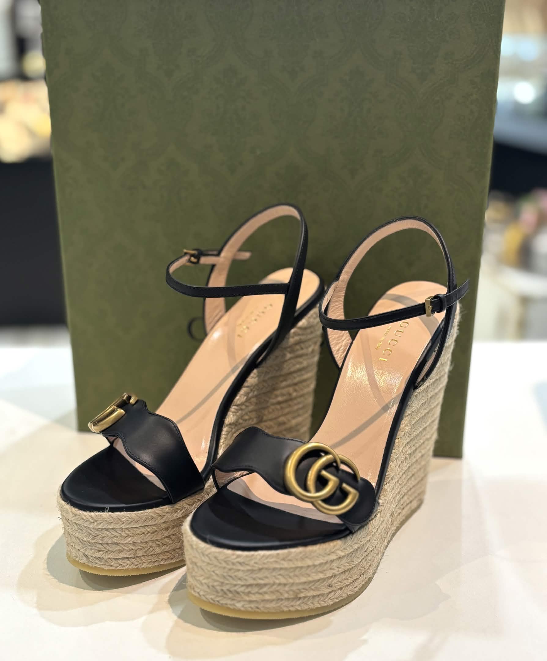 GUCCI GG AITANA WEDGE HEEL ESPADRILLE SANDALS