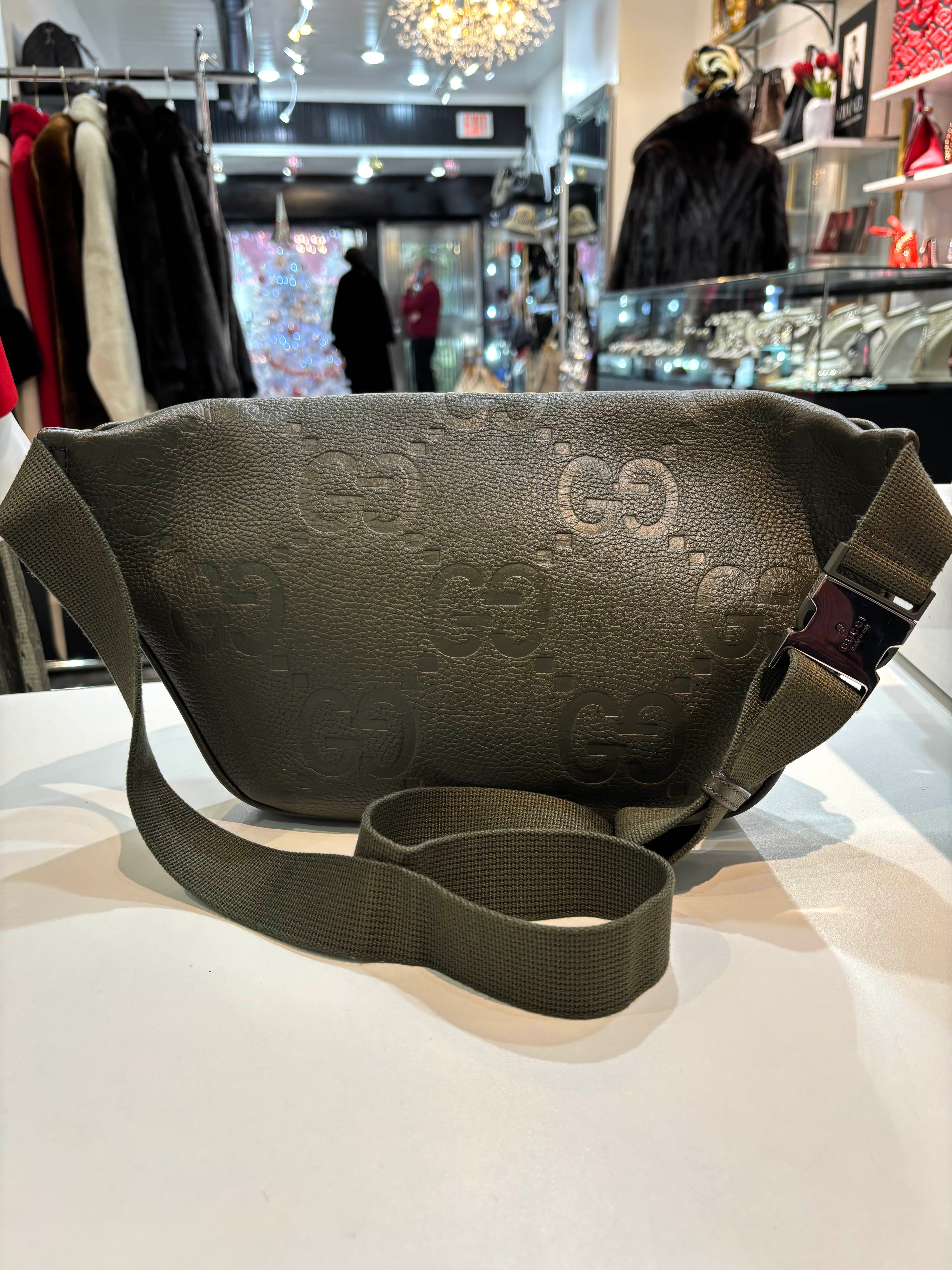 GUCCI JUMBO GG MONOGRAM EMBOSSED CALFSKIN BUM BAG