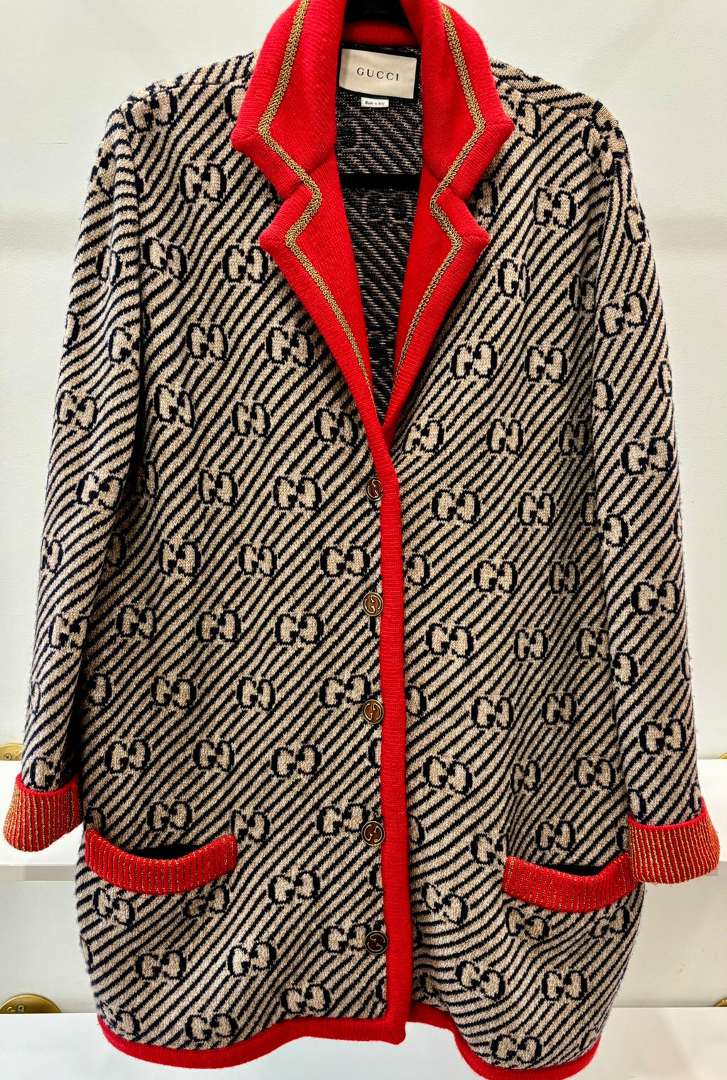 GUCCI WOOL KNIT GLITTER GG MONOGRAM CARDIGAN