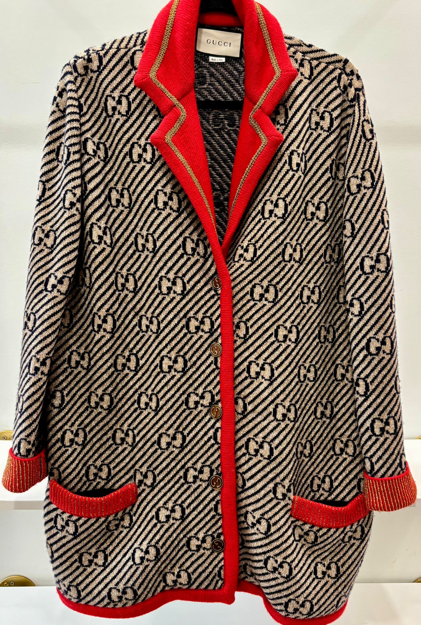 GUCCI WOOL KNIT GLITTER GG MONOGRAM CARDIGAN
