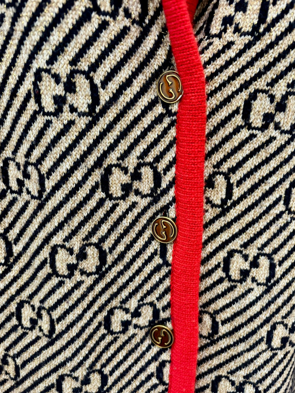 GUCCI WOOL KNIT GLITTER GG MONOGRAM CARDIGAN