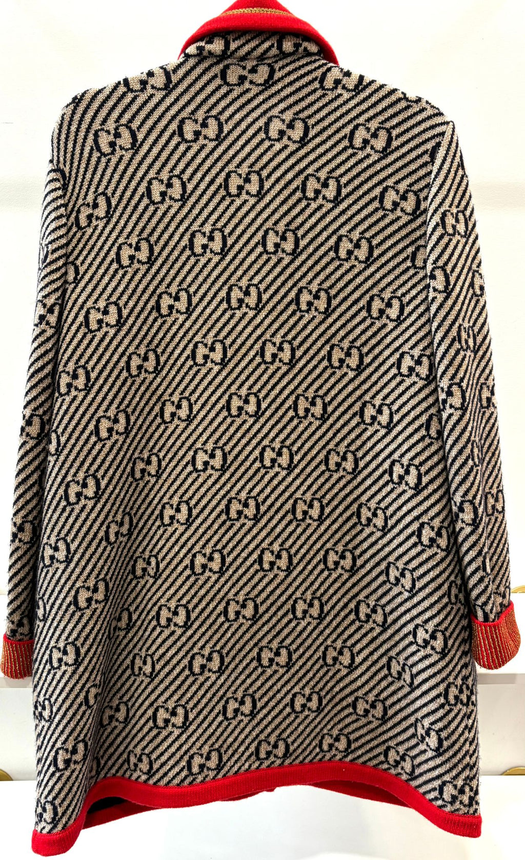 GUCCI WOOL KNIT GLITTER GG MONOGRAM CARDIGAN