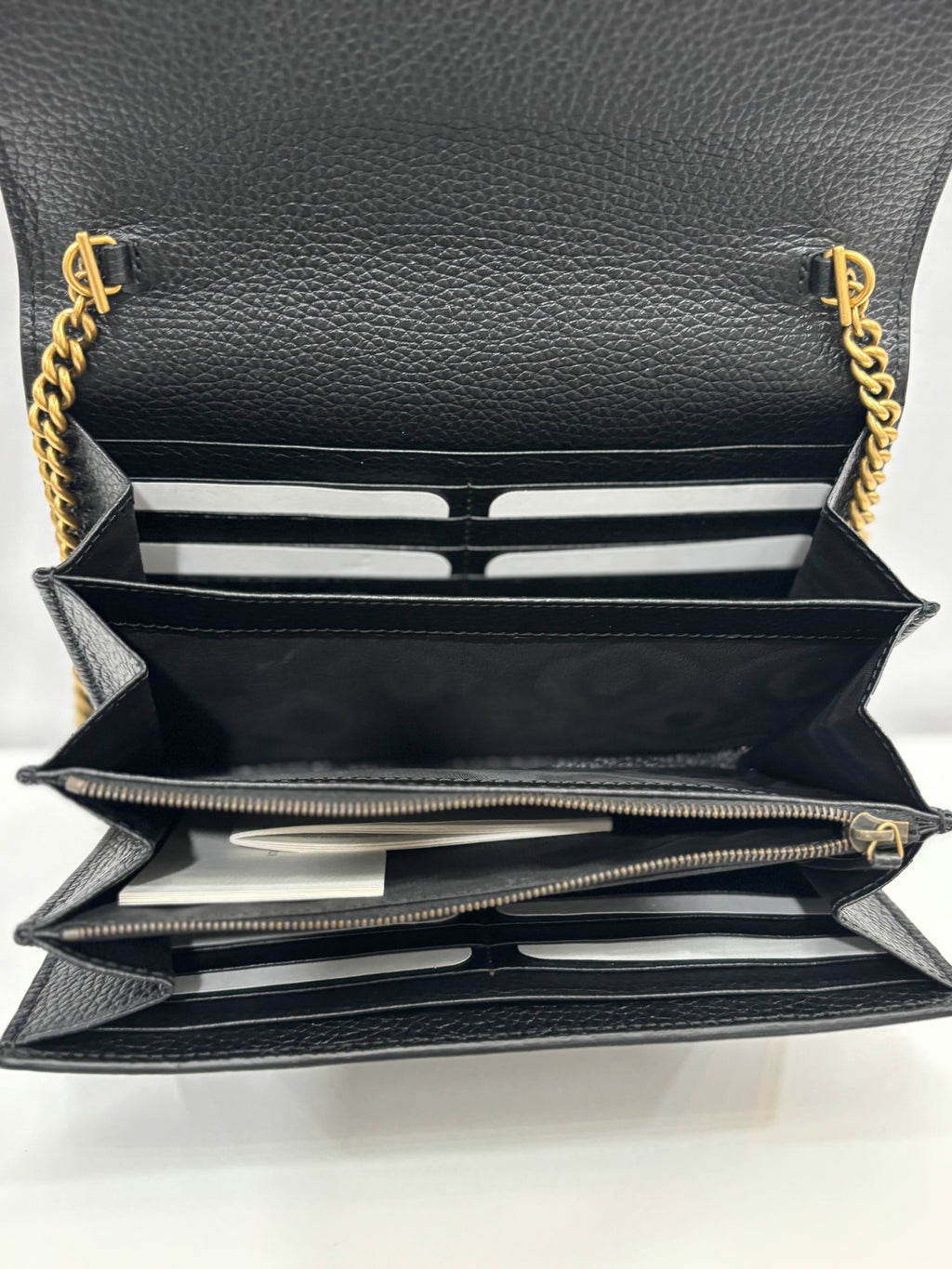 GUCCI GG MARMONT CALFSKIN LEATHER WALLET ON CHAIN