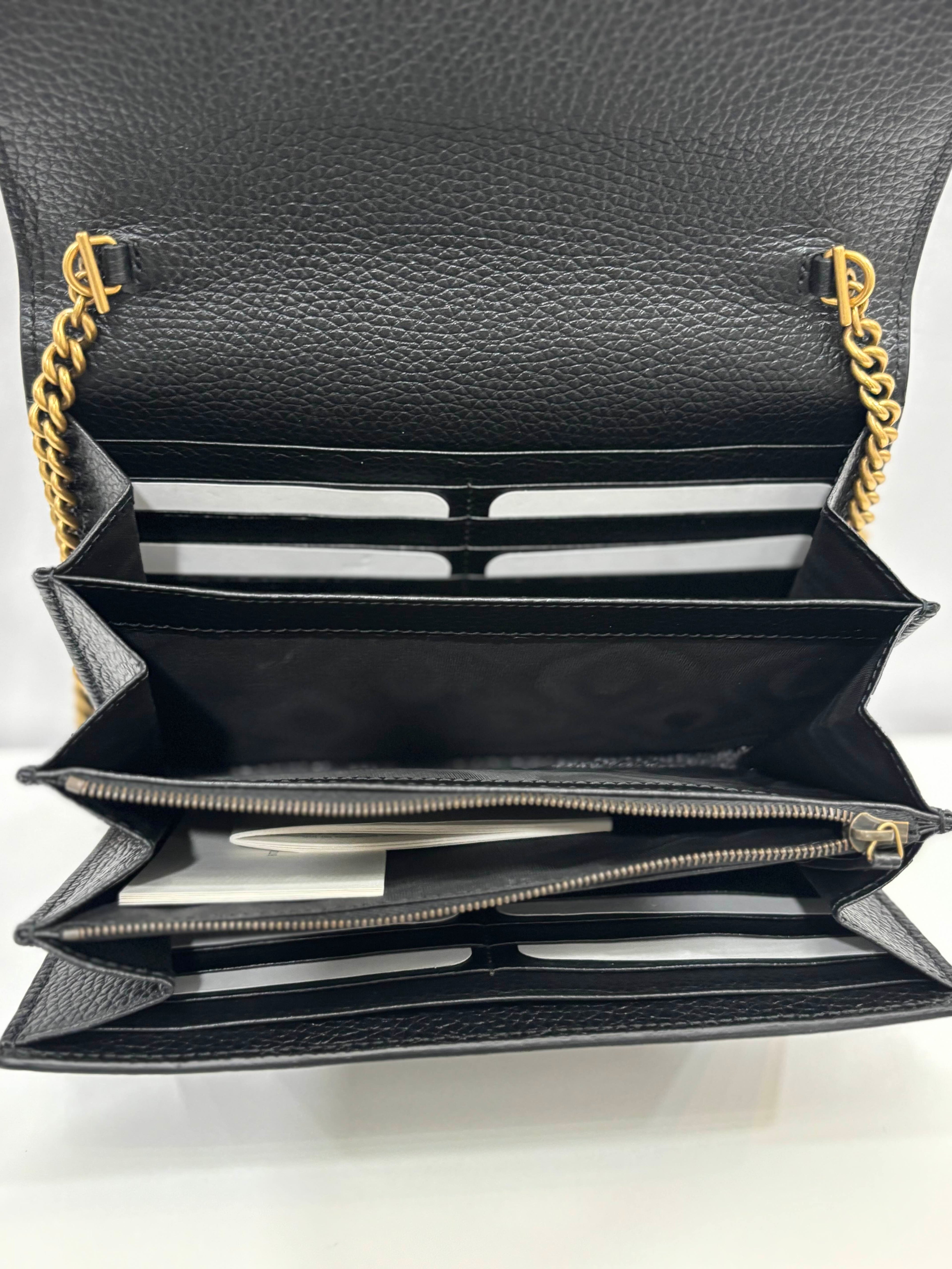 GUCCI GG MARMONT CALFSKIN LEATHER WALLET ON CHAIN
