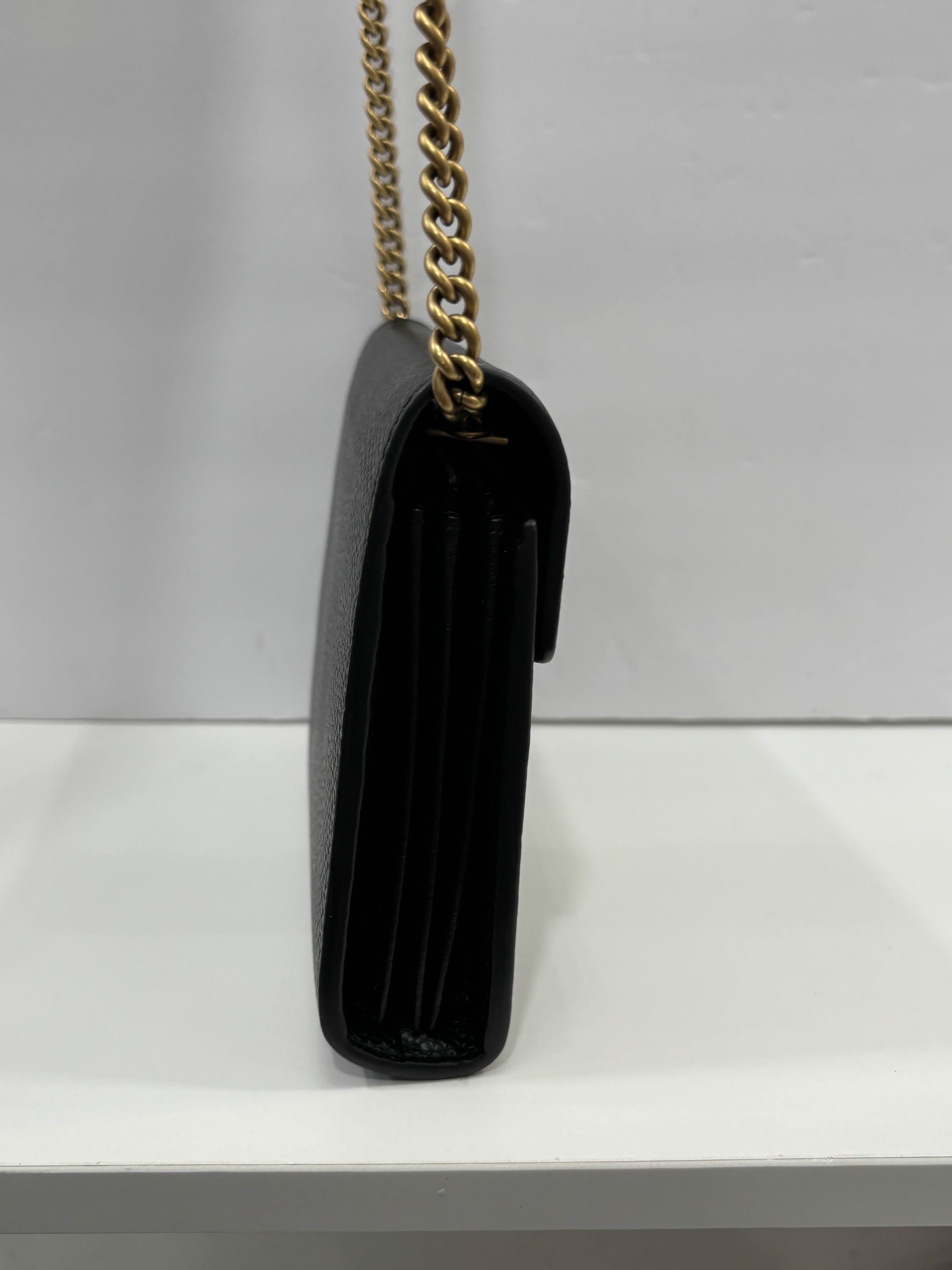 GUCCI GG MARMONT CALFSKIN LEATHER WALLET ON CHAIN