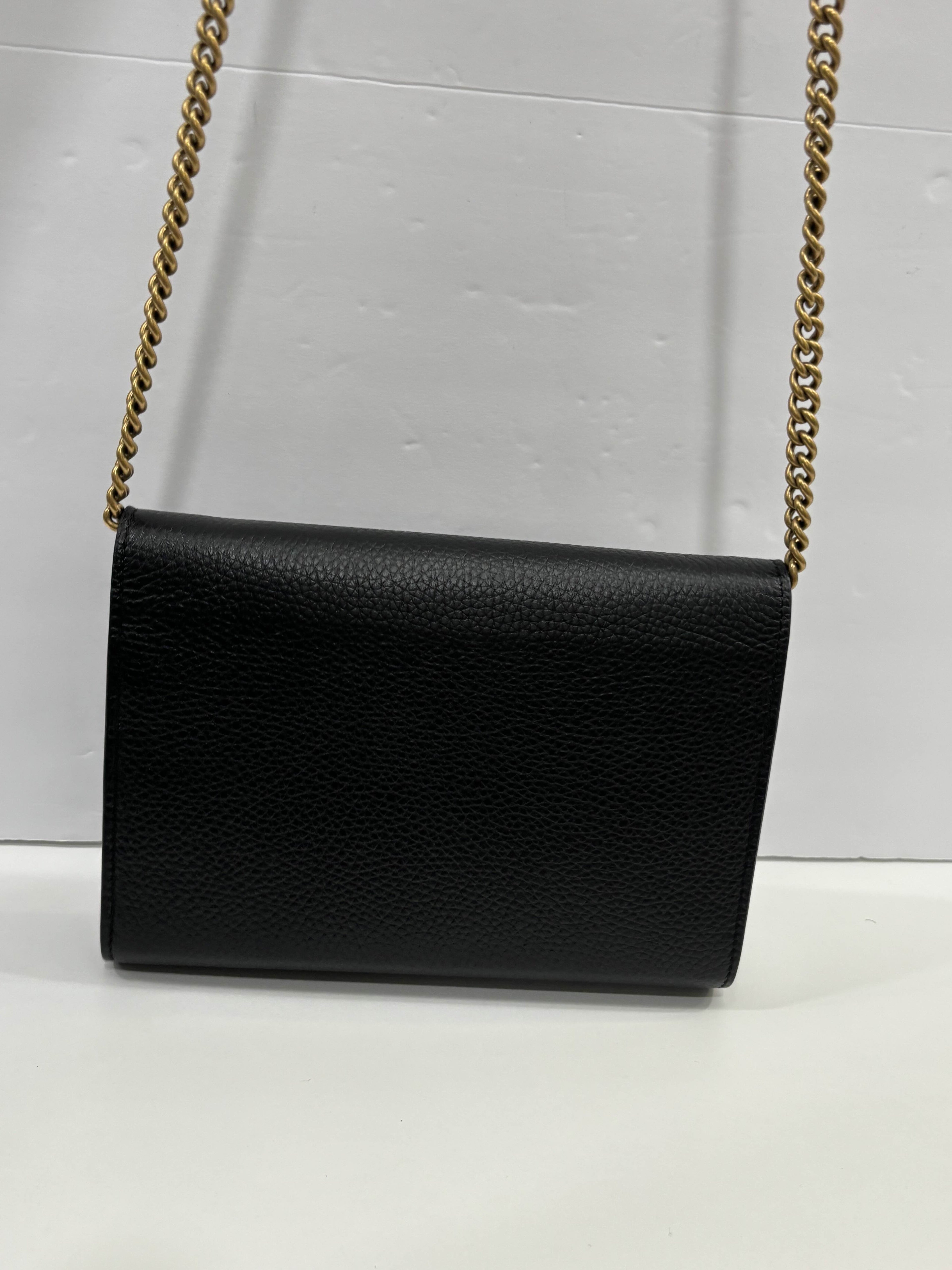 GUCCI GG MARMONT CALFSKIN LEATHER WALLET ON CHAIN