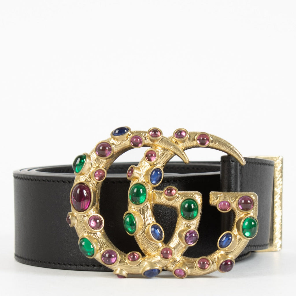 GUCCI GG MARMONT CRYSTAL EMBELLISHED LEATHER BELT