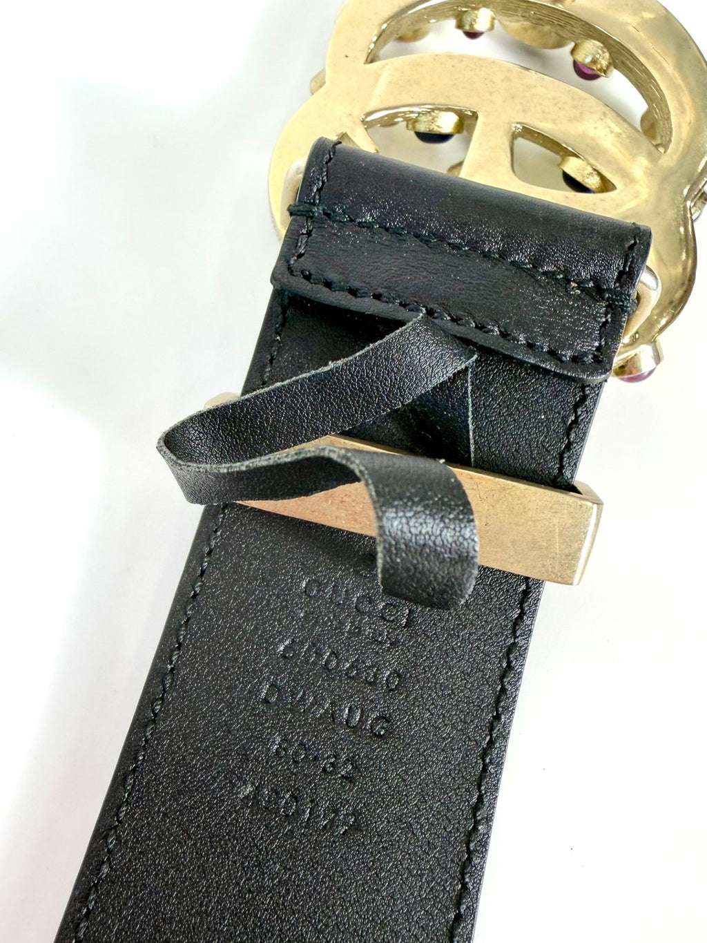 GUCCI GG MARMONT CRYSTAL EMBELLISHED LEATHER BELT