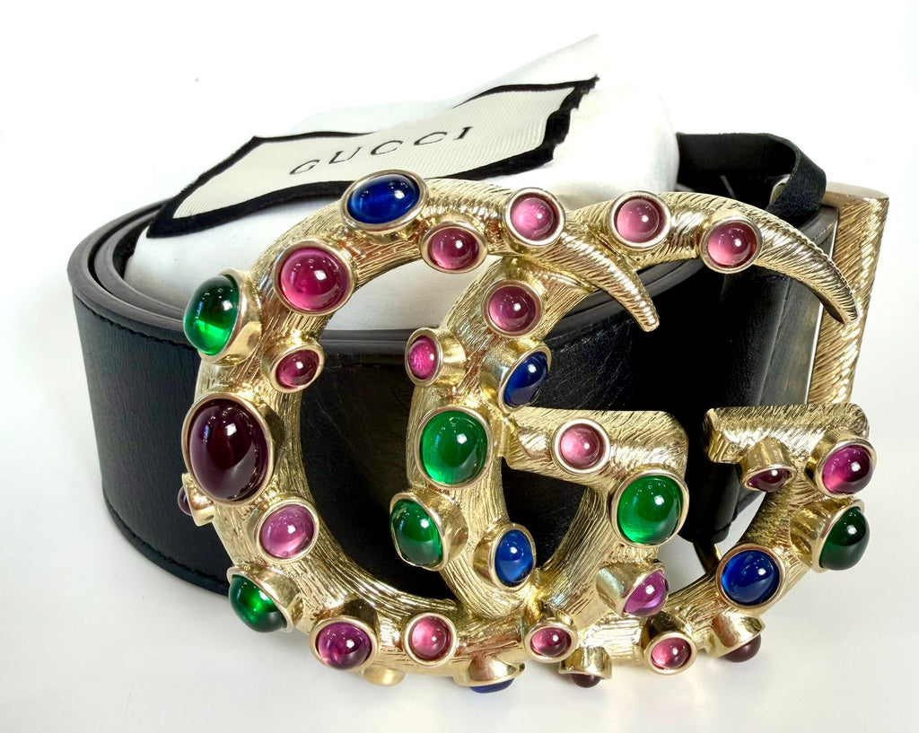 GUCCI GG MARMONT CRYSTAL EMBELLISHED LEATHER BELT