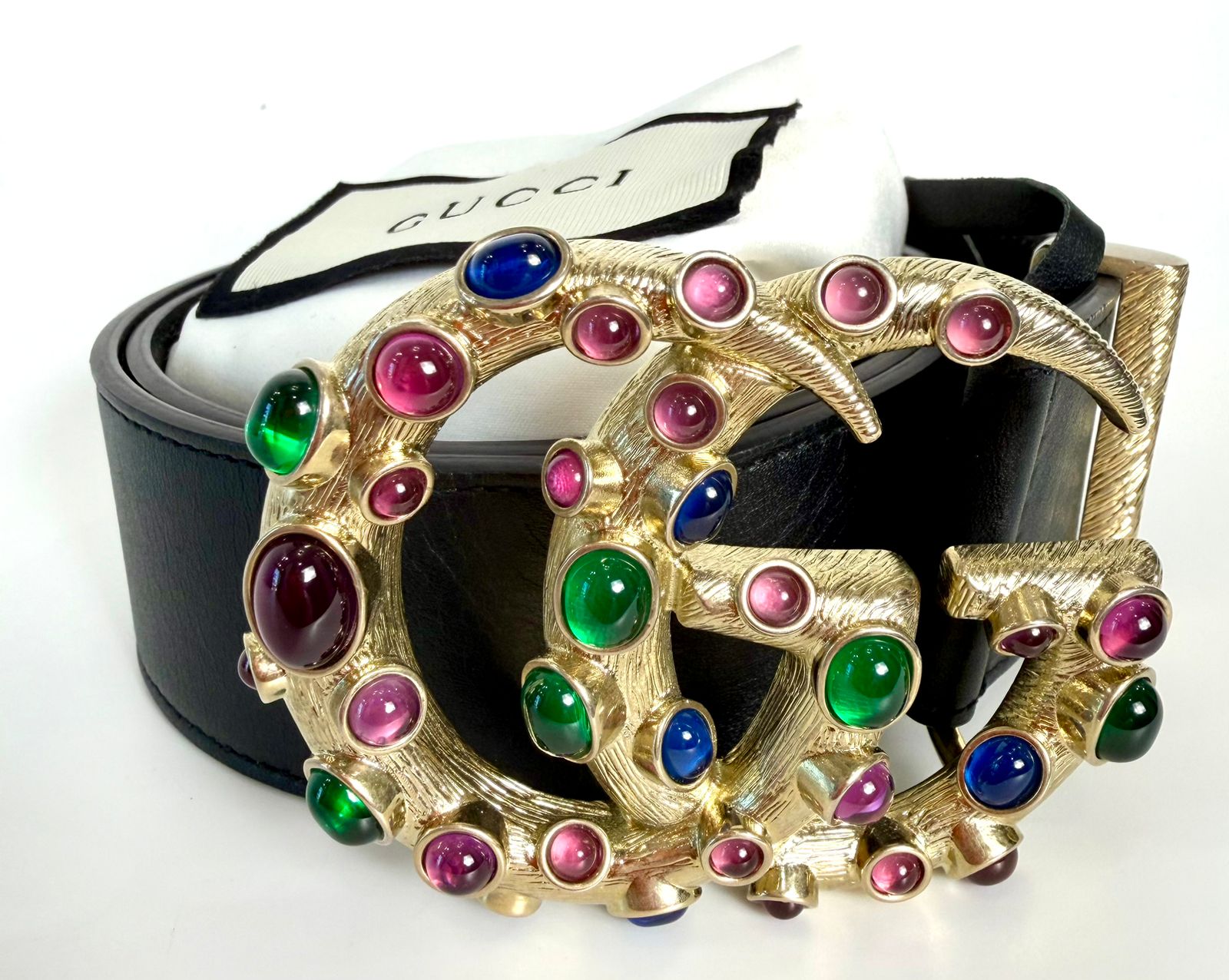 GUCCI GG MARMONT CRYSTAL EMBELLISHED LEATHER BELT