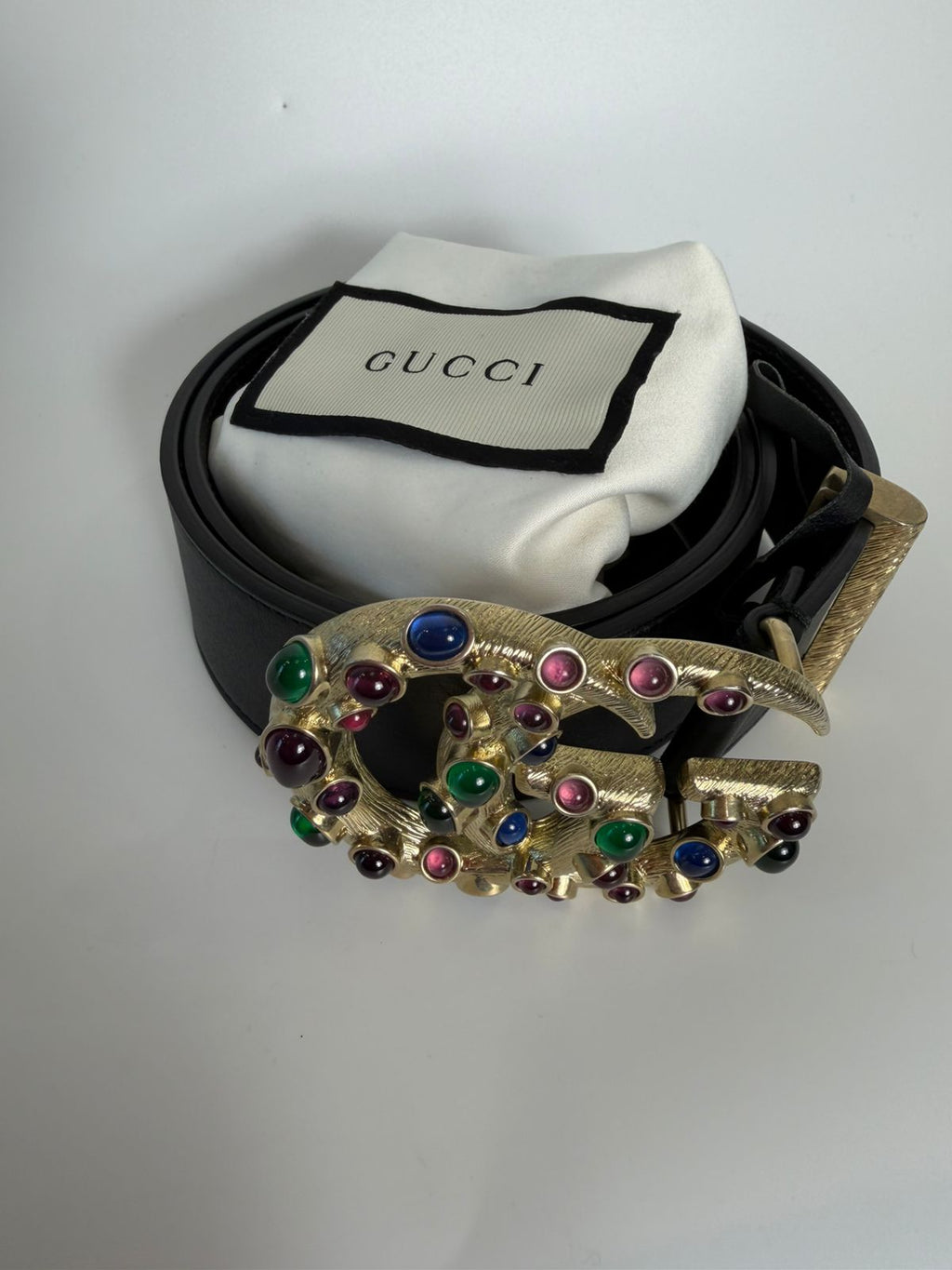 GUCCI GG MARMONT CRYSTAL EMBELLISHED LEATHER BELT