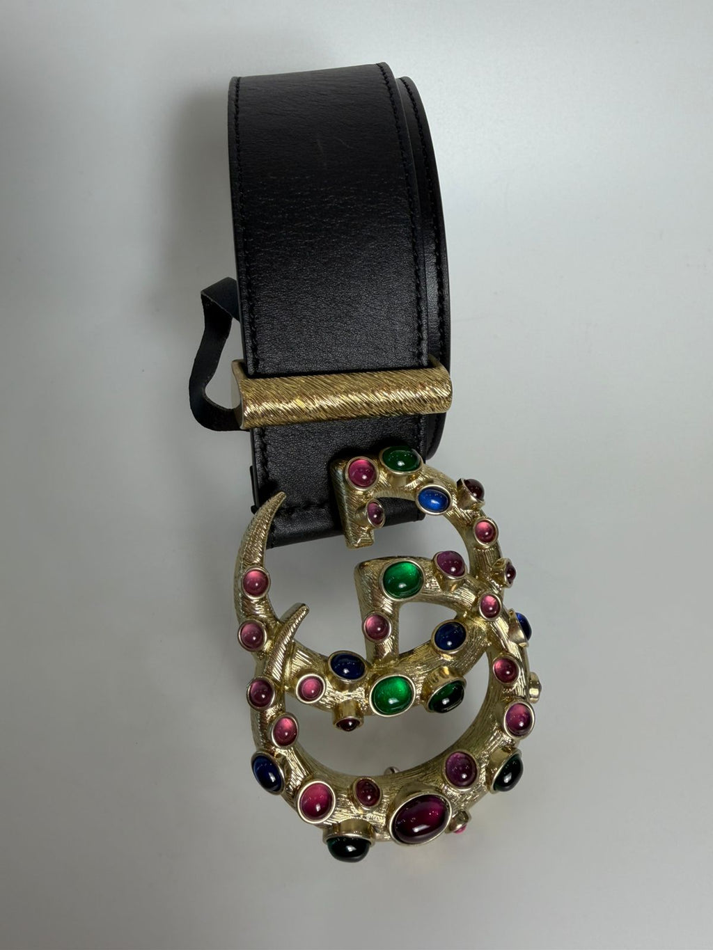 GUCCI GG MARMONT CRYSTAL EMBELLISHED LEATHER BELT