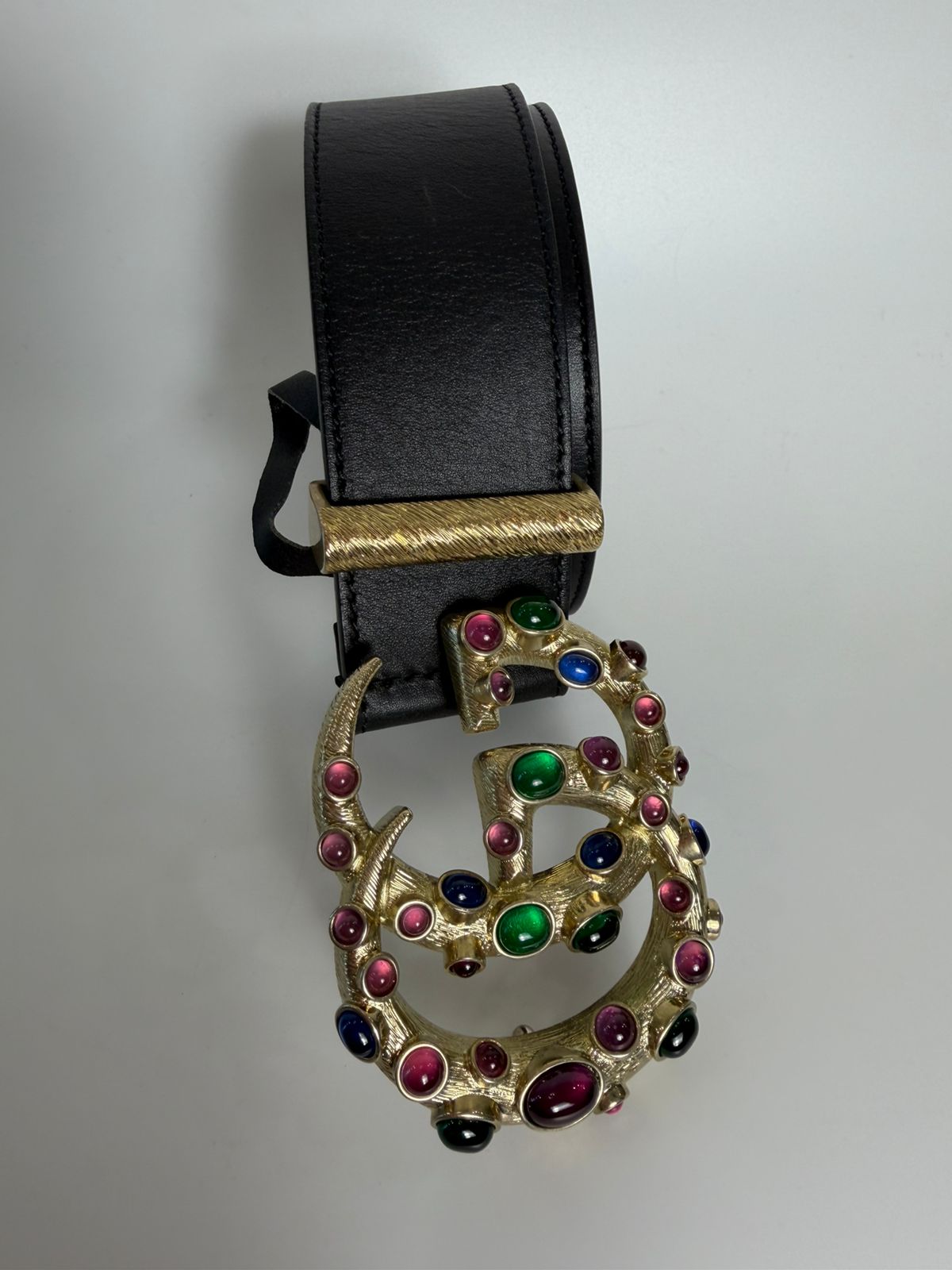 GUCCI GG MARMONT CRYSTAL EMBELLISHED LEATHER BELT