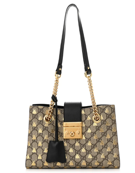 GUCCI GG SUPREME MONOGRAM BEES SMALL PADLOCK TOTE BAG