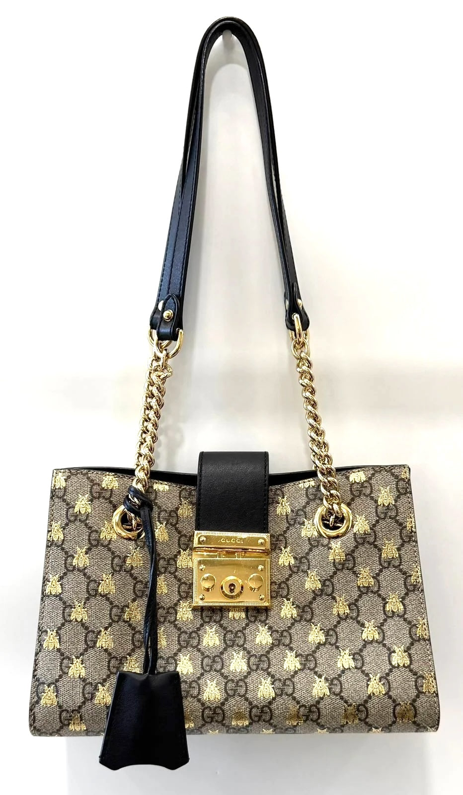 GUCCI GG SUPREME MONOGRAM BEES SMALL PADLOCK TOTE BAG