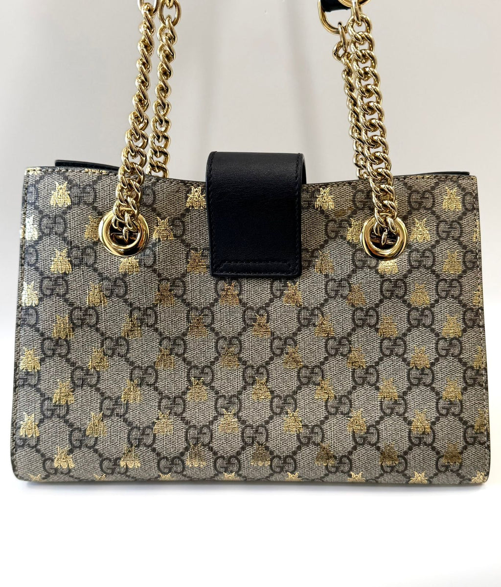 GUCCI GG SUPREME MONOGRAM BEES SMALL PADLOCK TOTE BAG