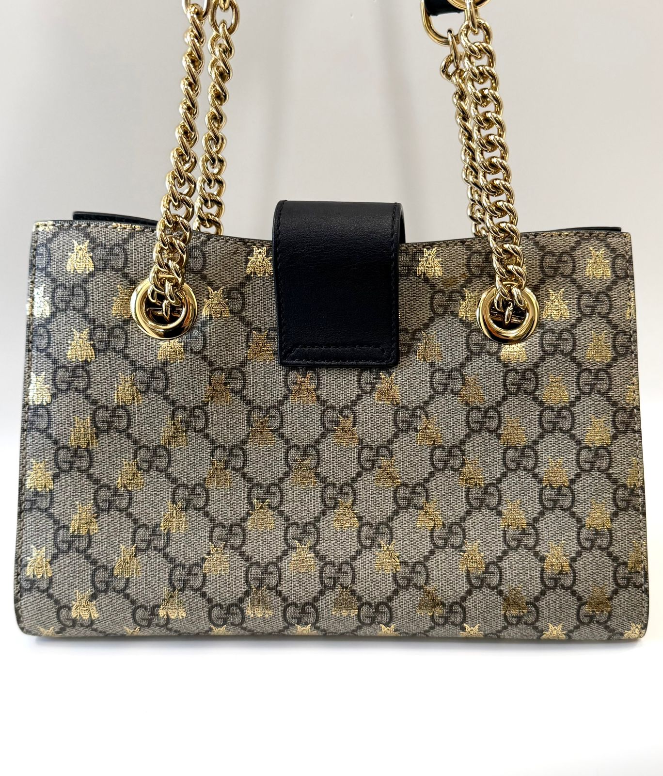 GUCCI GG SUPREME MONOGRAM BEES SMALL PADLOCK TOTE BAG