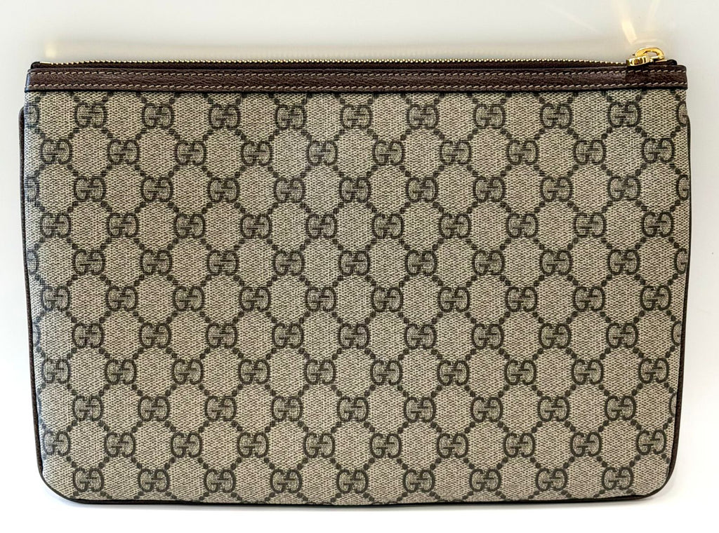 GUCCI GG SUPREME MONOGRAM WEB OPHIDIA CLUTCH