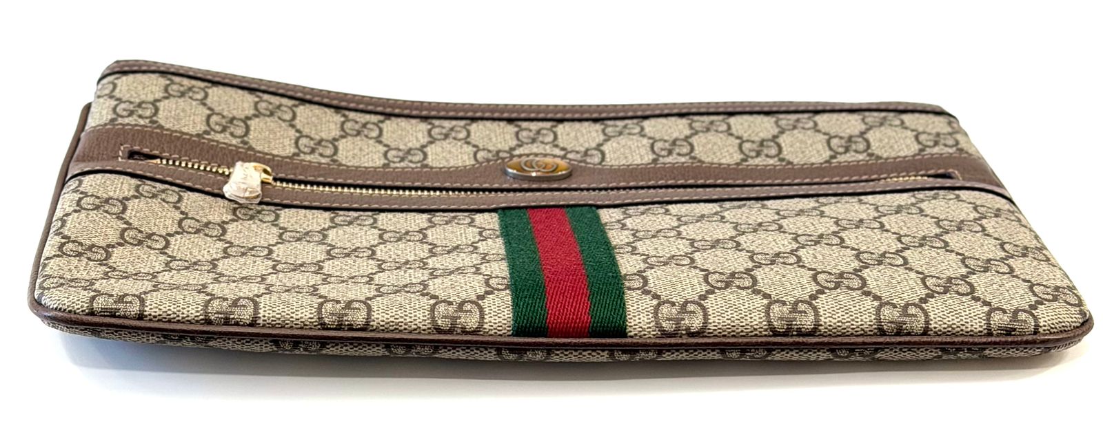 GUCCI GG SUPREME MONOGRAM WEB OPHIDIA CLUTCH