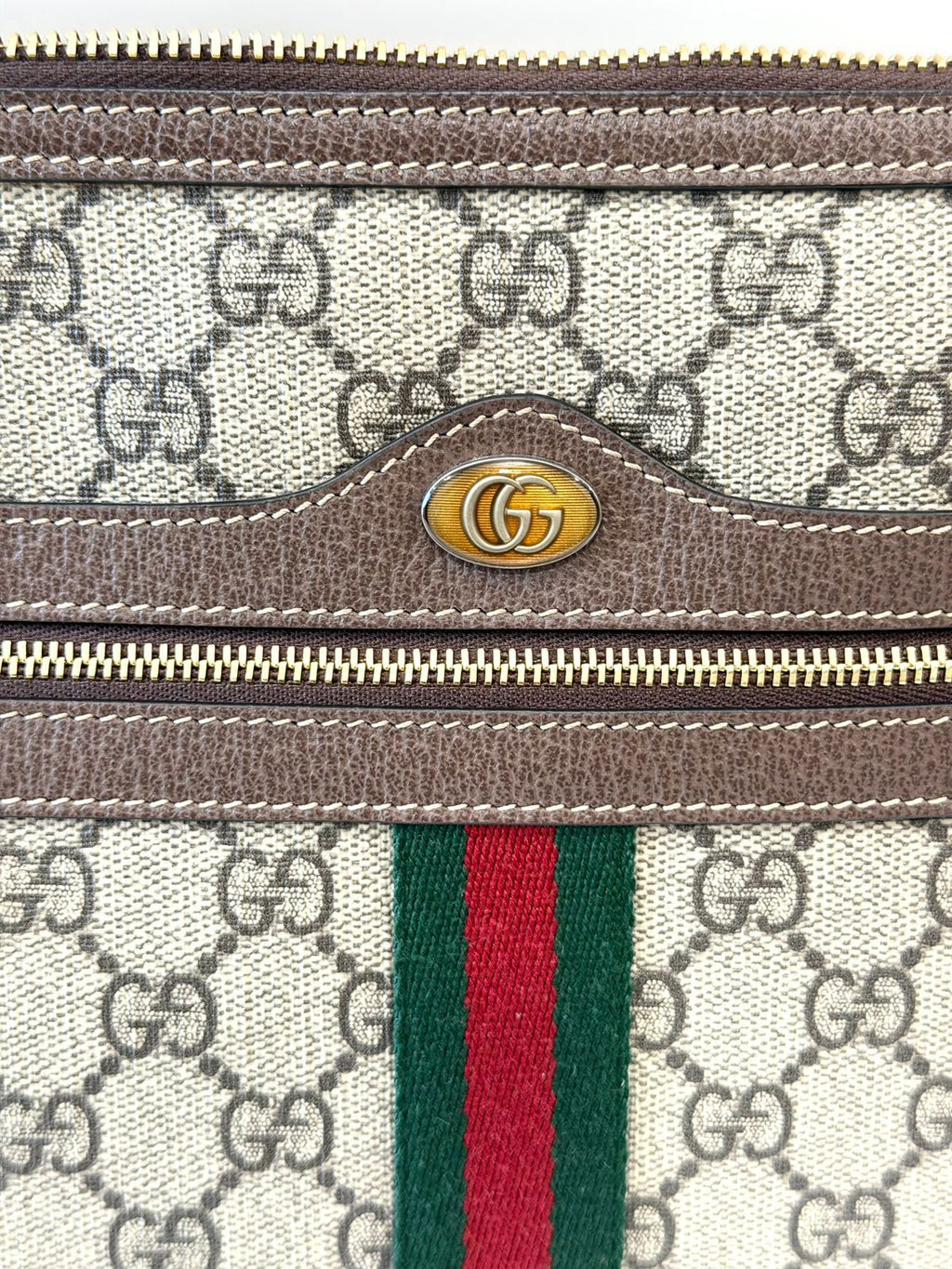 GUCCI GG SUPREME MONOGRAM WEB OPHIDIA CLUTCH