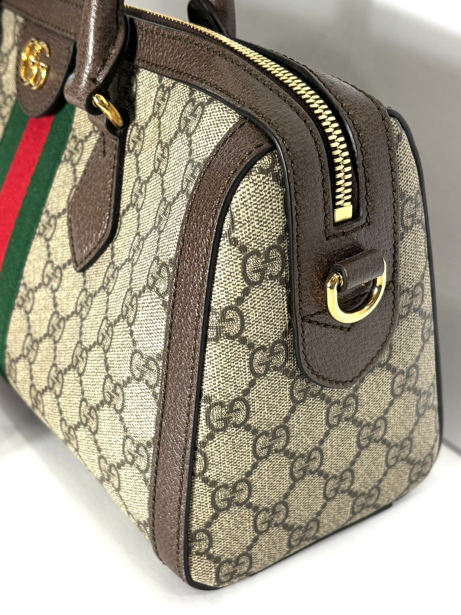 GUCCI GG SUPREME WEB BOSTON MEDIUM HANDLE BAG