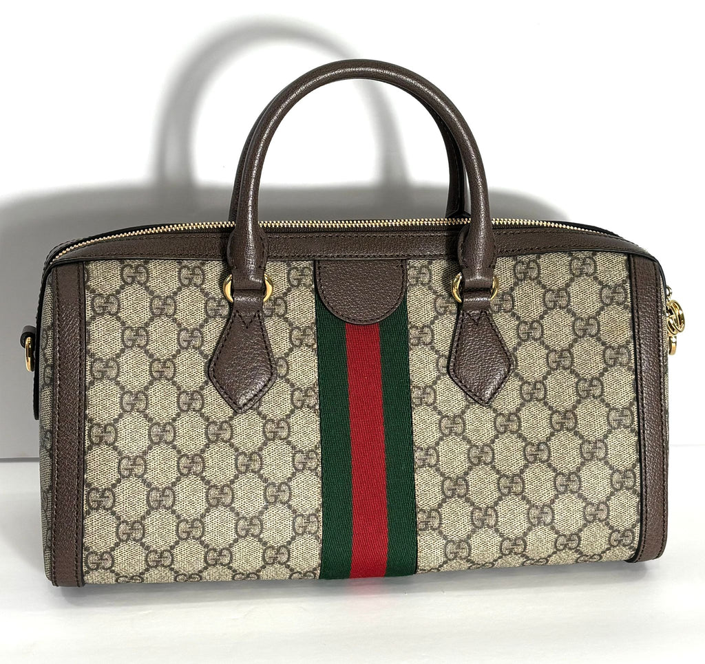 GUCCI GG SUPREME WEB BOSTON MEDIUM HANDLE BAG